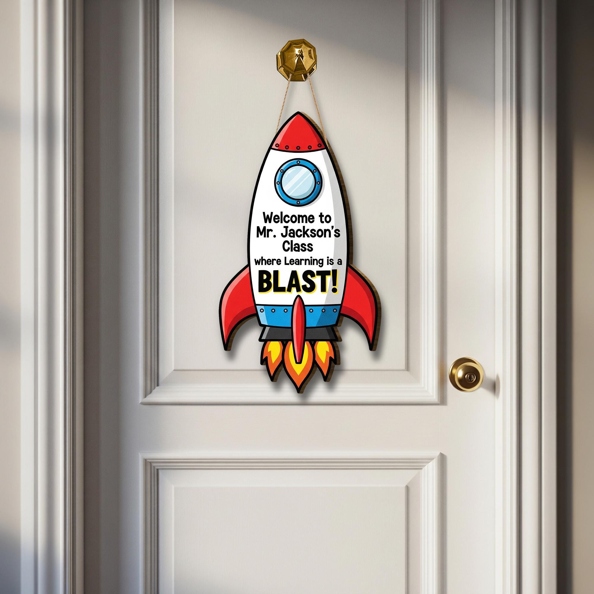 Rocket Classroom Door Sign | Teacher's Class Decor | Space Theme Teacher Welcome Sign | Learning is a Blast Back to School Gift, Space Sign