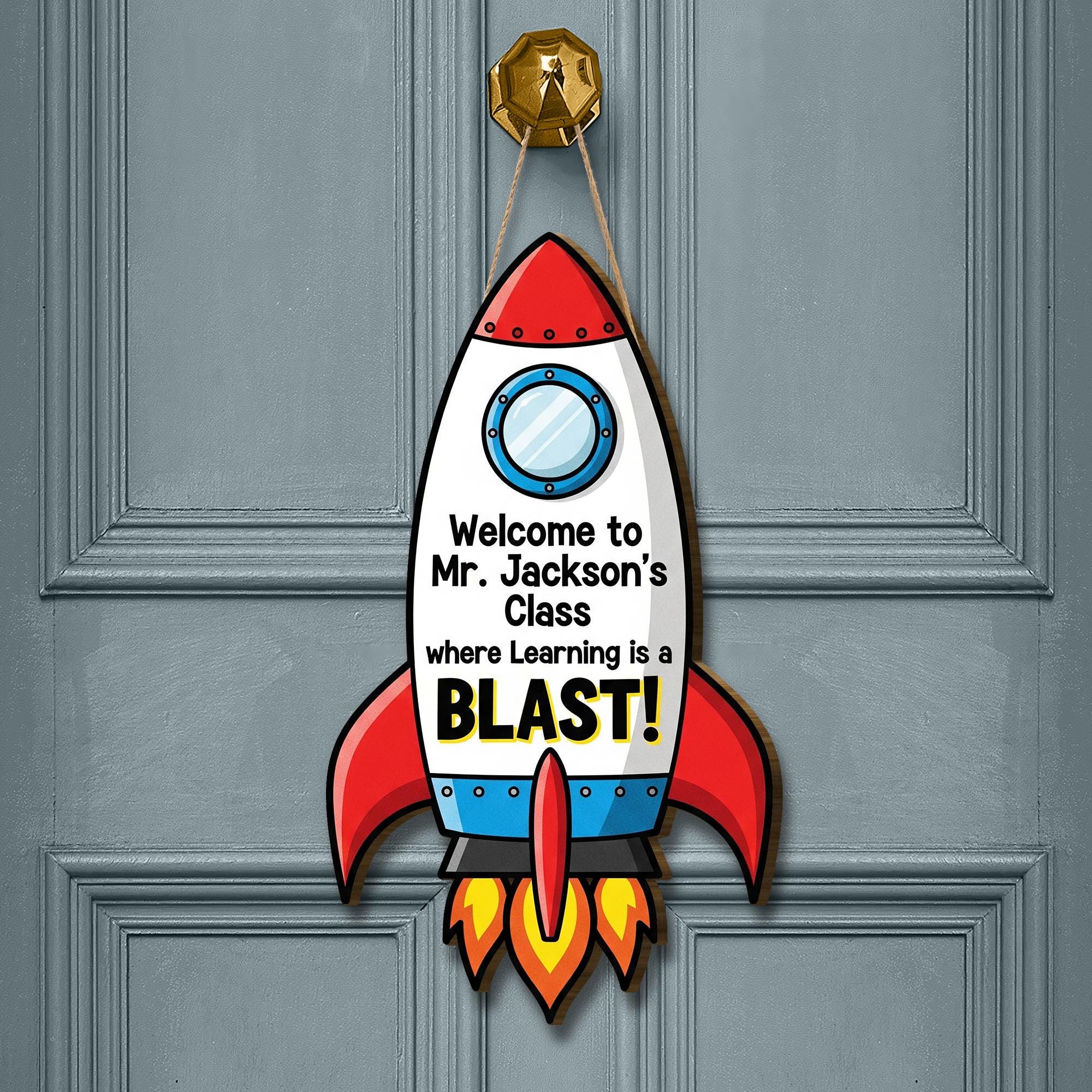 Rocket Classroom Door Sign | Teacher's Class Decor | Space Theme Teacher Welcome Sign | Learning is a Blast Back to School Gift, Space Sign