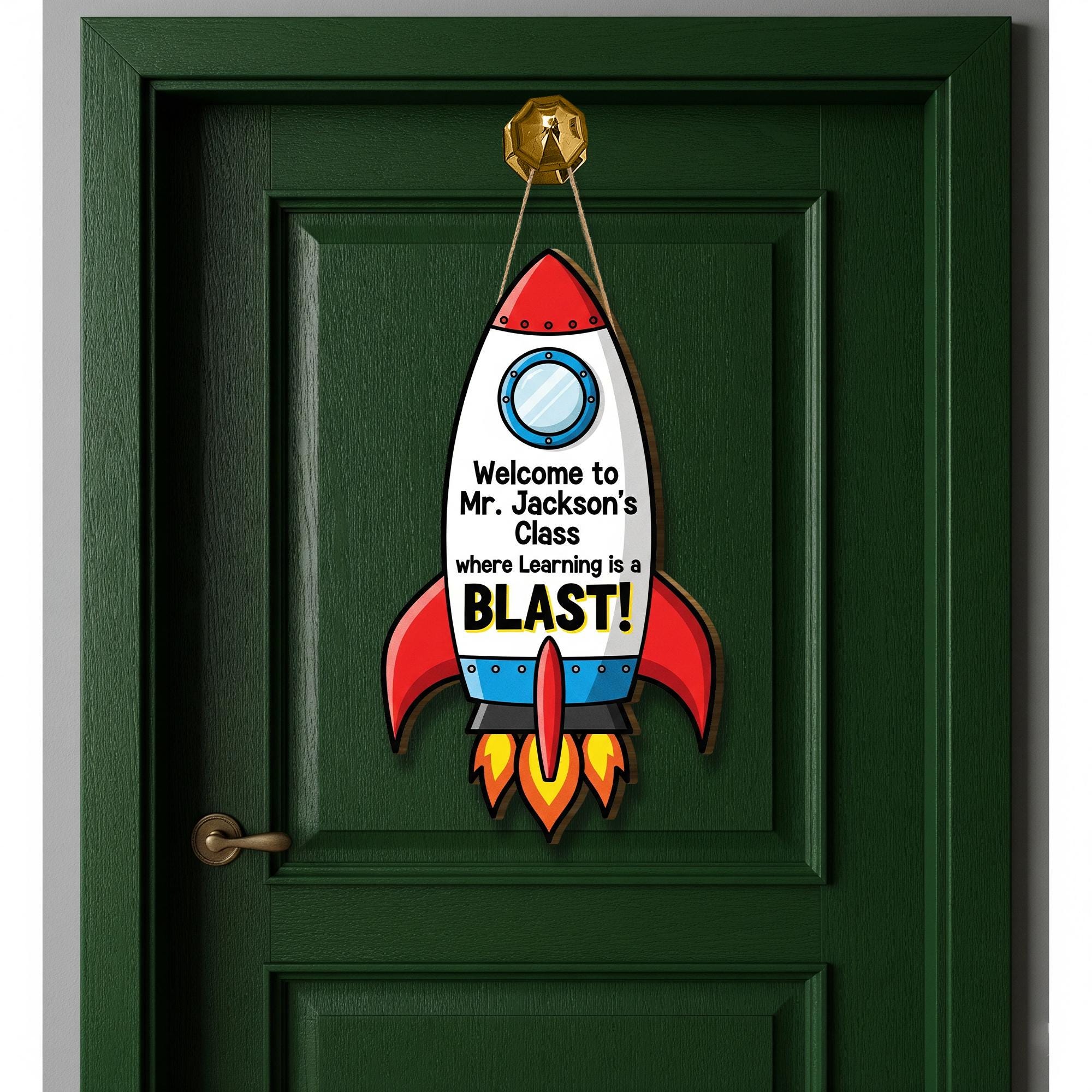 Rocket Classroom Door Sign | Teacher's Class Decor | Space Theme Teacher Welcome Sign | Learning is a Blast Back to School Gift, Space Sign