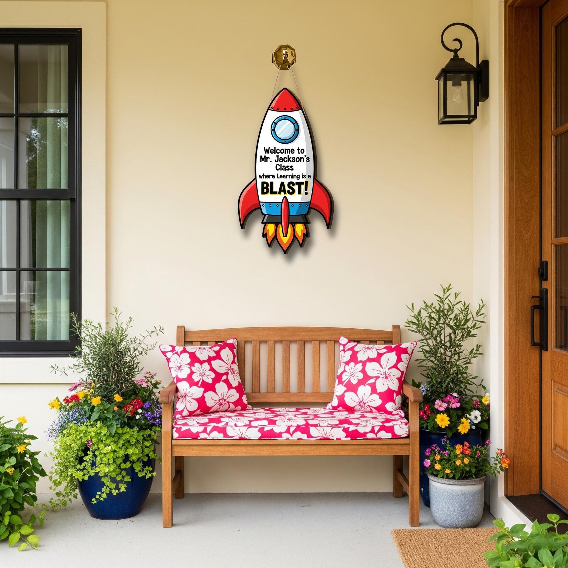 Rocket Classroom Door Sign | Teacher's Class Decor | Space Theme Teacher Welcome Sign | Learning is a Blast Back to School Gift, Space Sign
