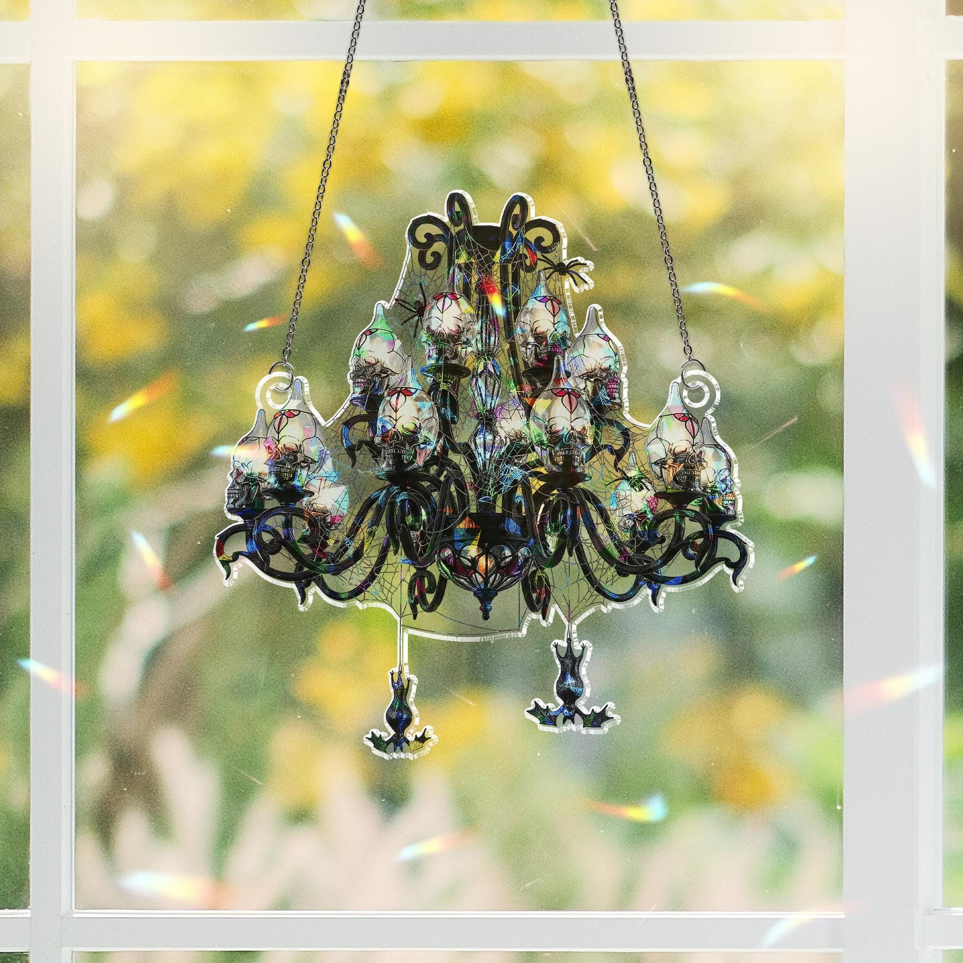 Gothic Skull Chandelier Decor – Haunted House Halloween Light – Spooky Spiderweb Lamp – Dark Witchy Hanging Decoration