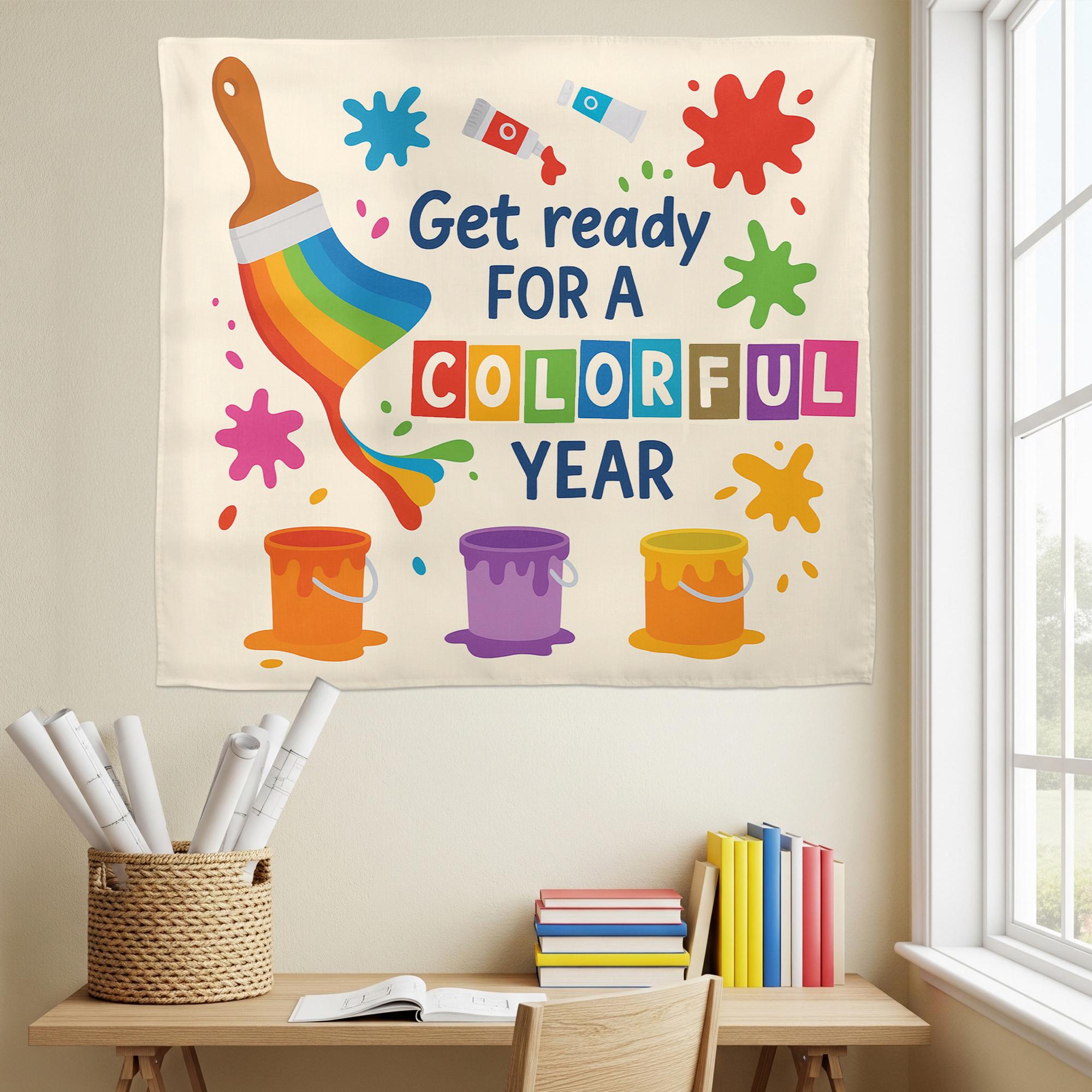 Get Ready for a Colorful Year Wall Tapestry – Back to School Classroom Decor for Teachers, Art Room Rainbow Banner Sign, Preschool Decor
