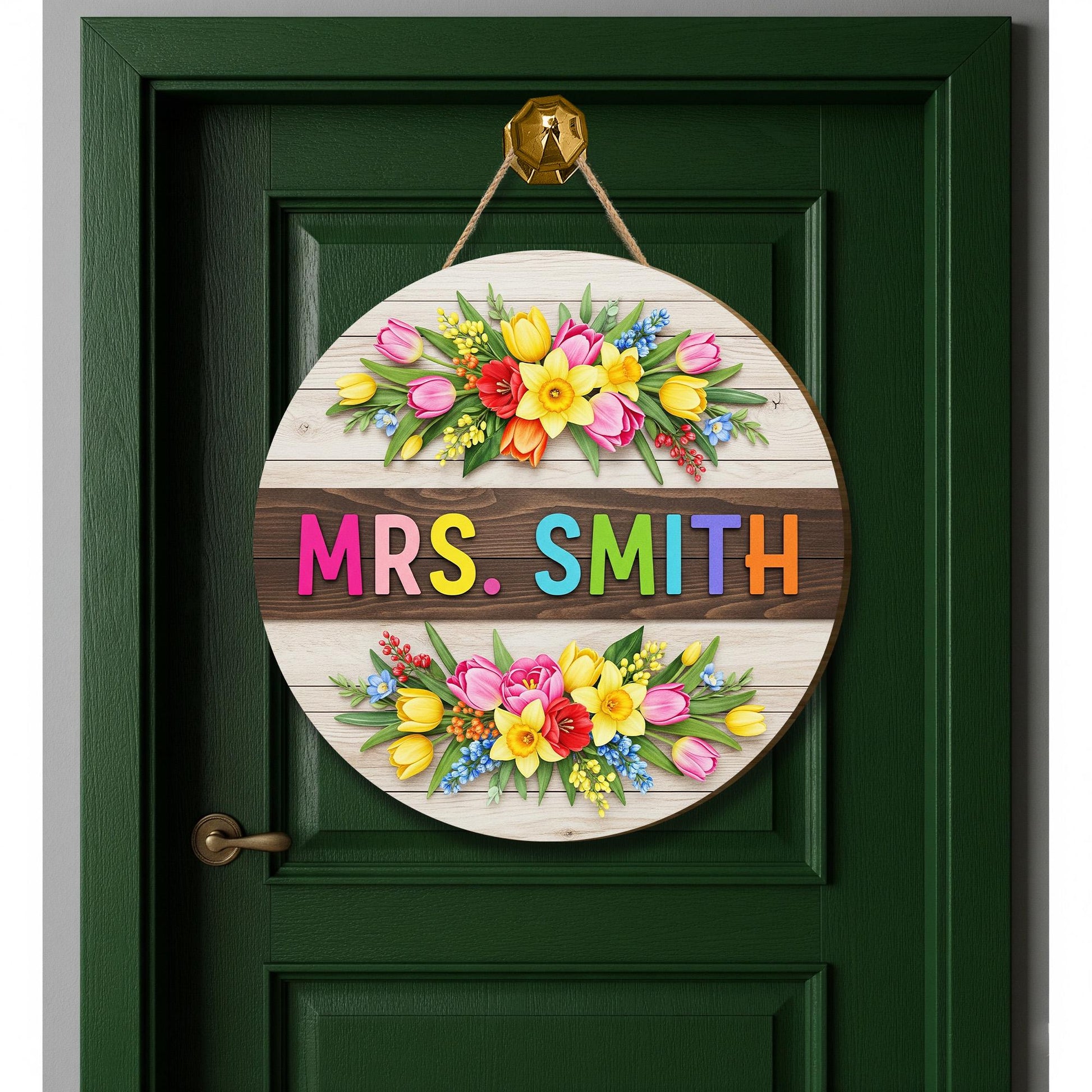 Personalized Teacher Door Sign Wood 2 Layer Door Sign with Colorful Flowers and Name – Custom Classroom Decor Gift, Floral Sign Decor