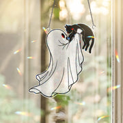 Ghost and Cat Suncatcher, Cute Halloween Window Decor, Spooky Ghost Ornament Gift