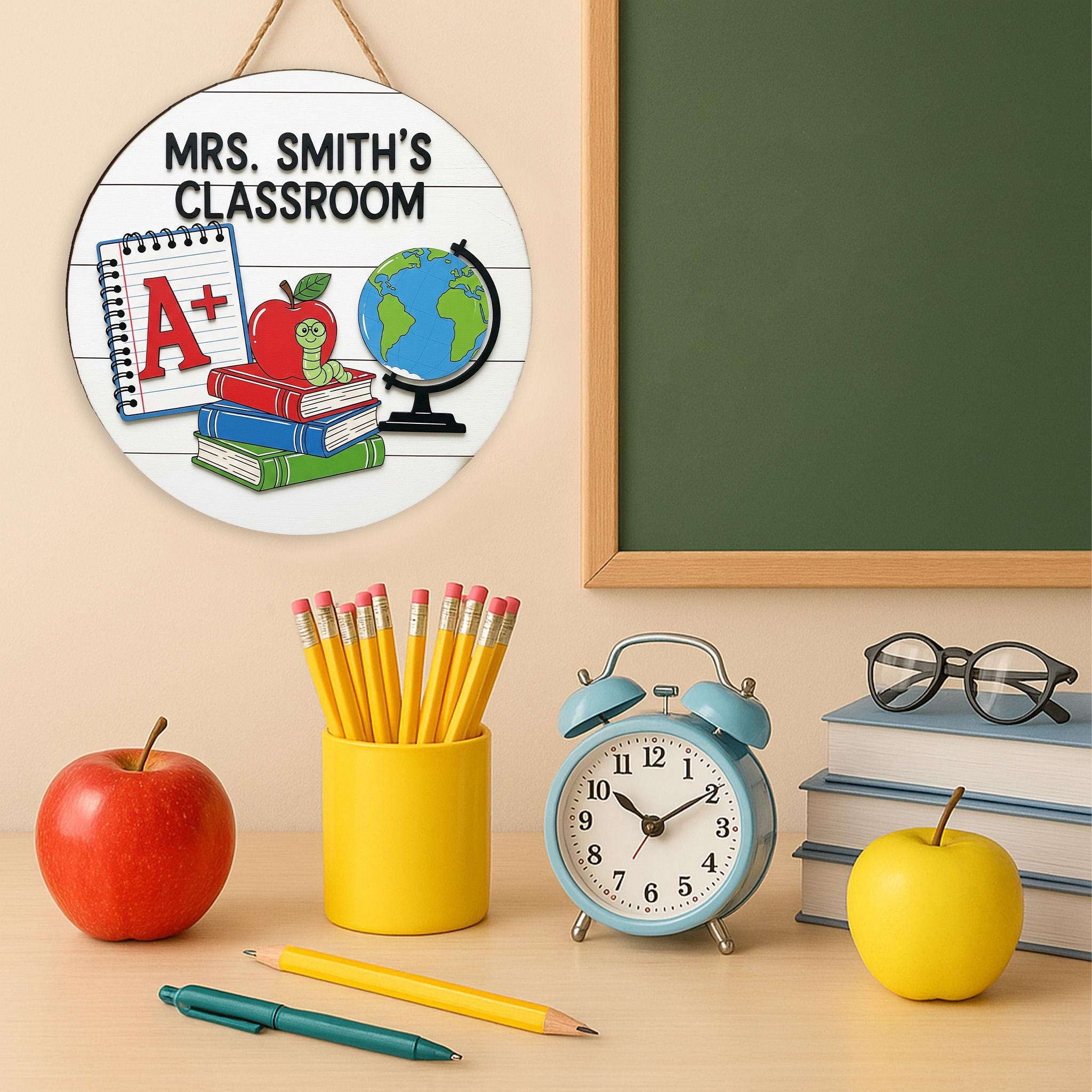 Personalized Teacher Door Sign, Custom Classroom Decor, 2 Layer Wooden Sign, Back to School Gift, Name Plaque for Teachers