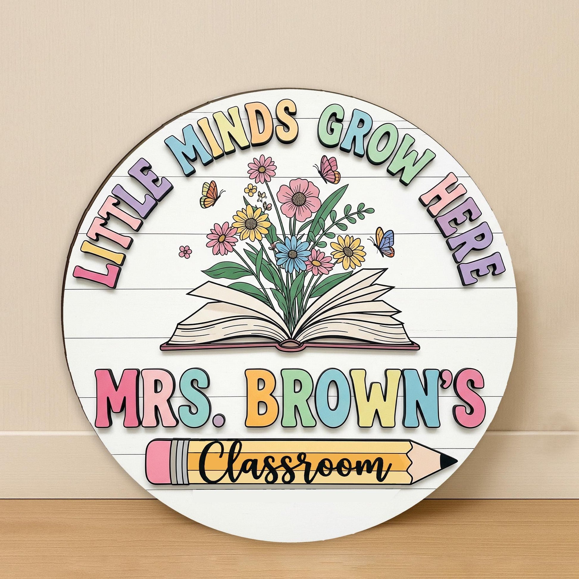 Little Minds Grow Here Sign, Teacher Classroom Decor, Custom Teacher Wooden Door Sign, 2 Layer Custom Name Plaque, School Gift Idea