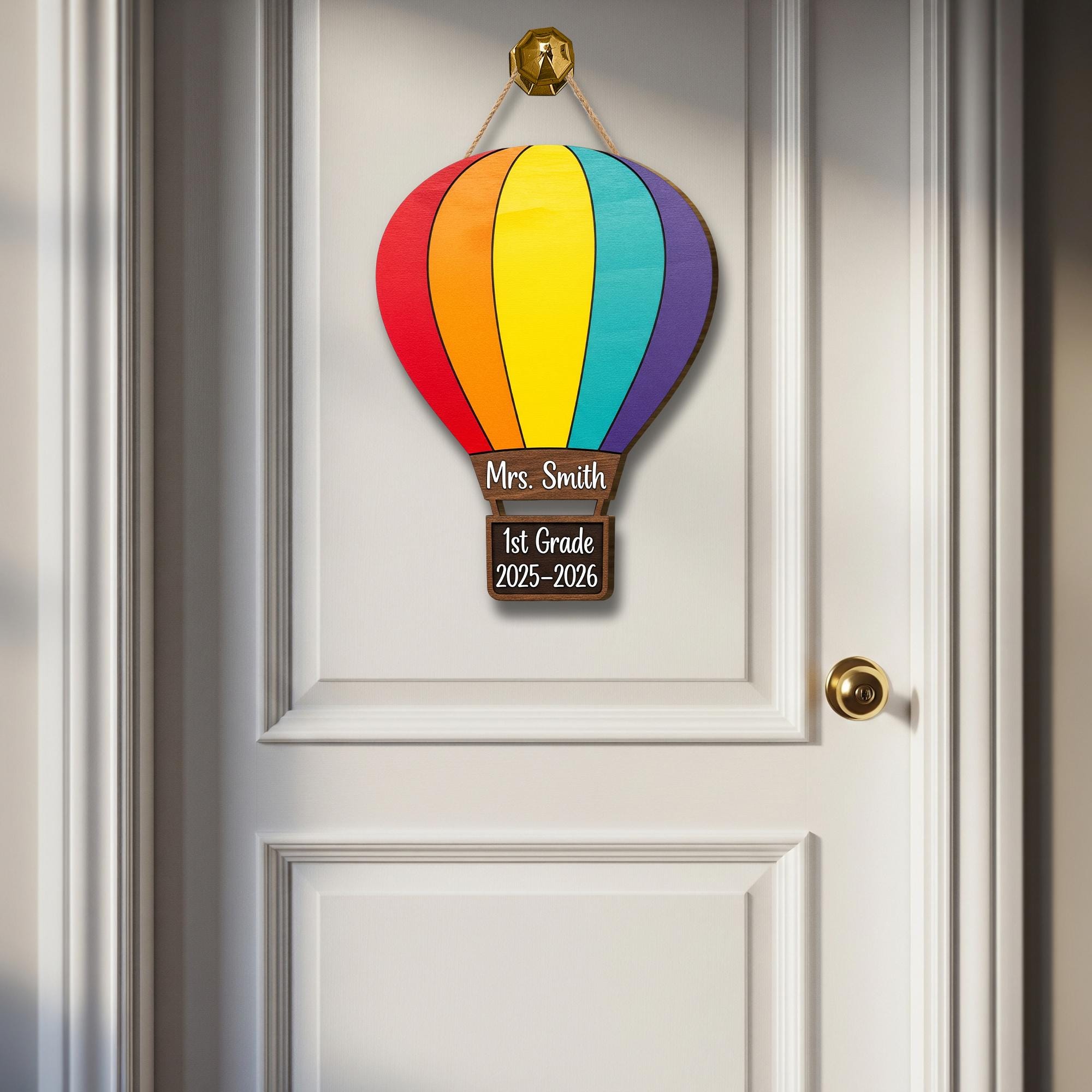 Personalized Teacher Hot Air Balloon Door Sign – Custom Classroom Grade Sign with Name and School Year for 1st Grade Teachers, Educators