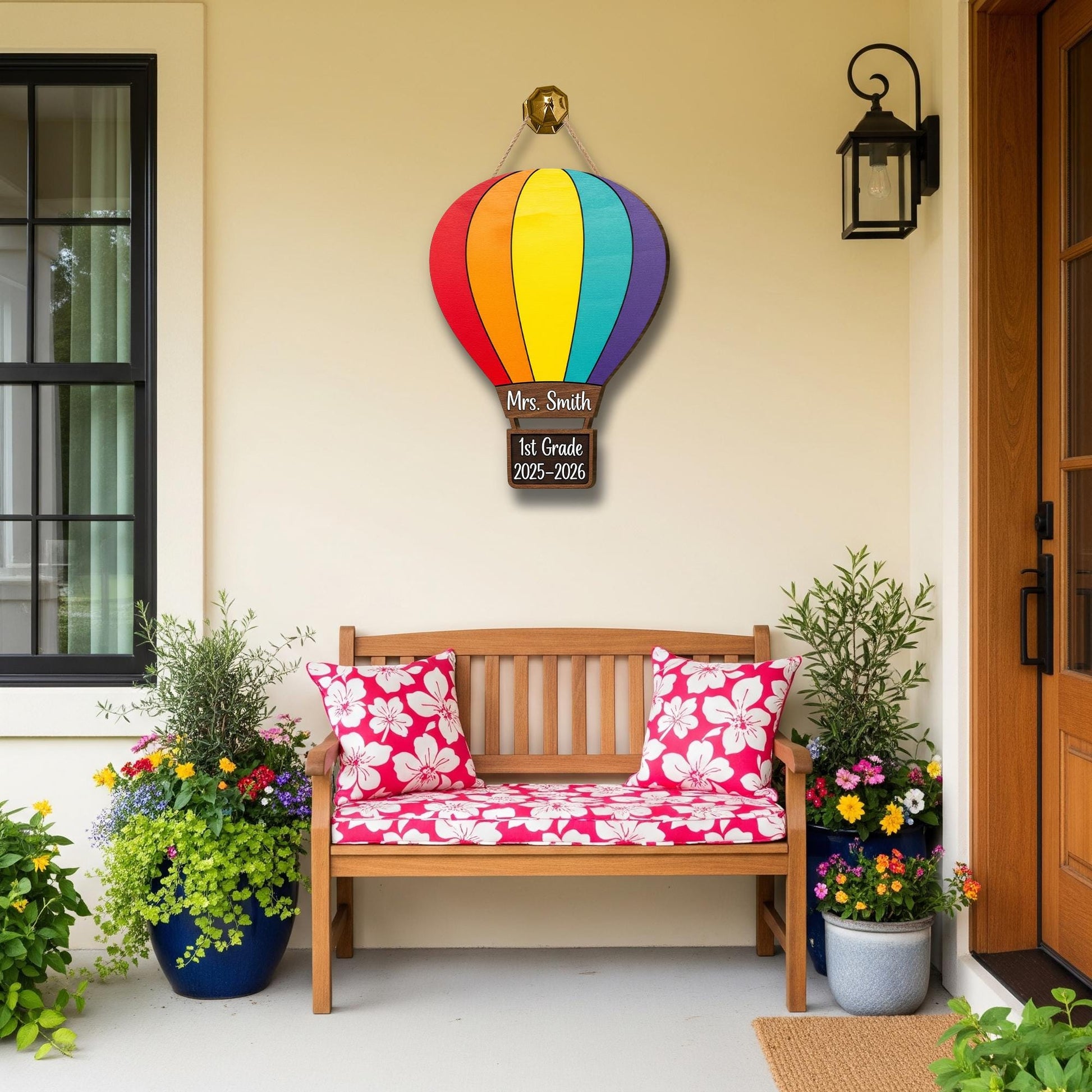Personalized Teacher Hot Air Balloon Door Sign – Custom Classroom Grade Sign with Name and School Year for 1st Grade Teachers, Educators