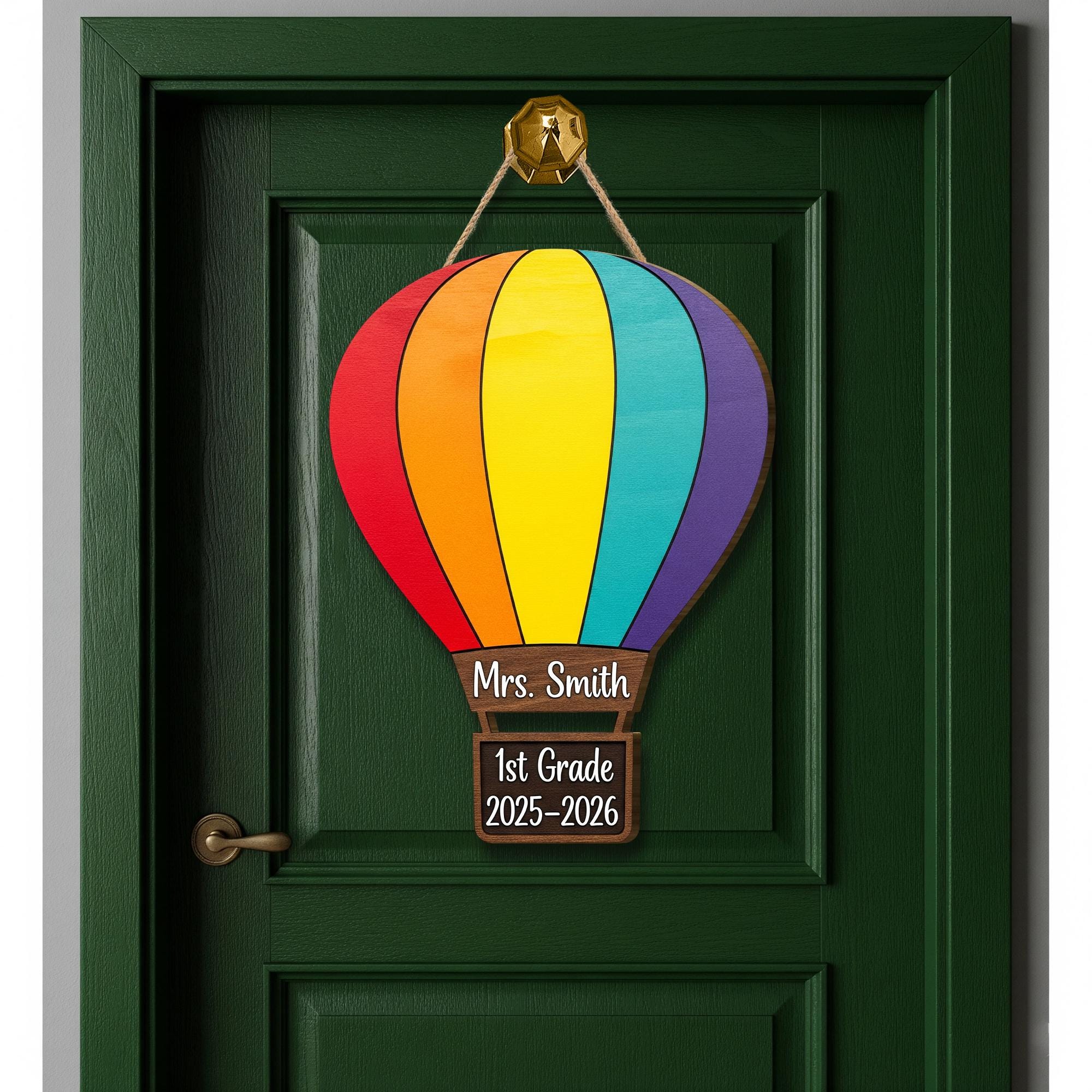 Personalized Teacher Hot Air Balloon Door Sign – Custom Classroom Grade Sign with Name and School Year for 1st Grade Teachers, Educators