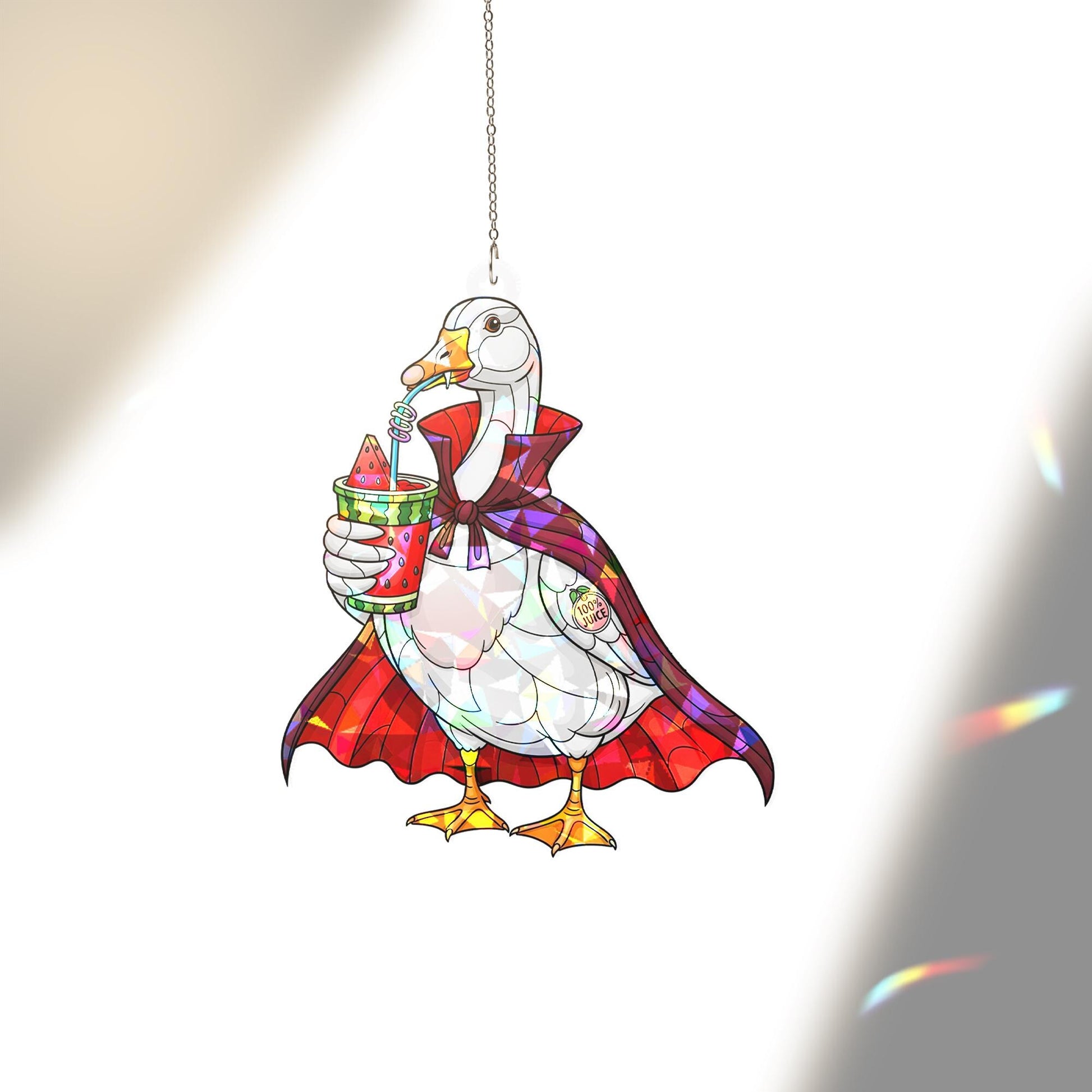 Funny Vampire Goose Suncatcher, Summerween Window Decor, Stained Glass Goose Ornament, Halloween Duck Gift Idea