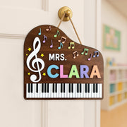 Personalized Music Teacher Sign, 2 Layer Wooden Piano Decor, Custom Name Door Hanger, Treble Clef Classroom Gift, Mrs Clara Sign