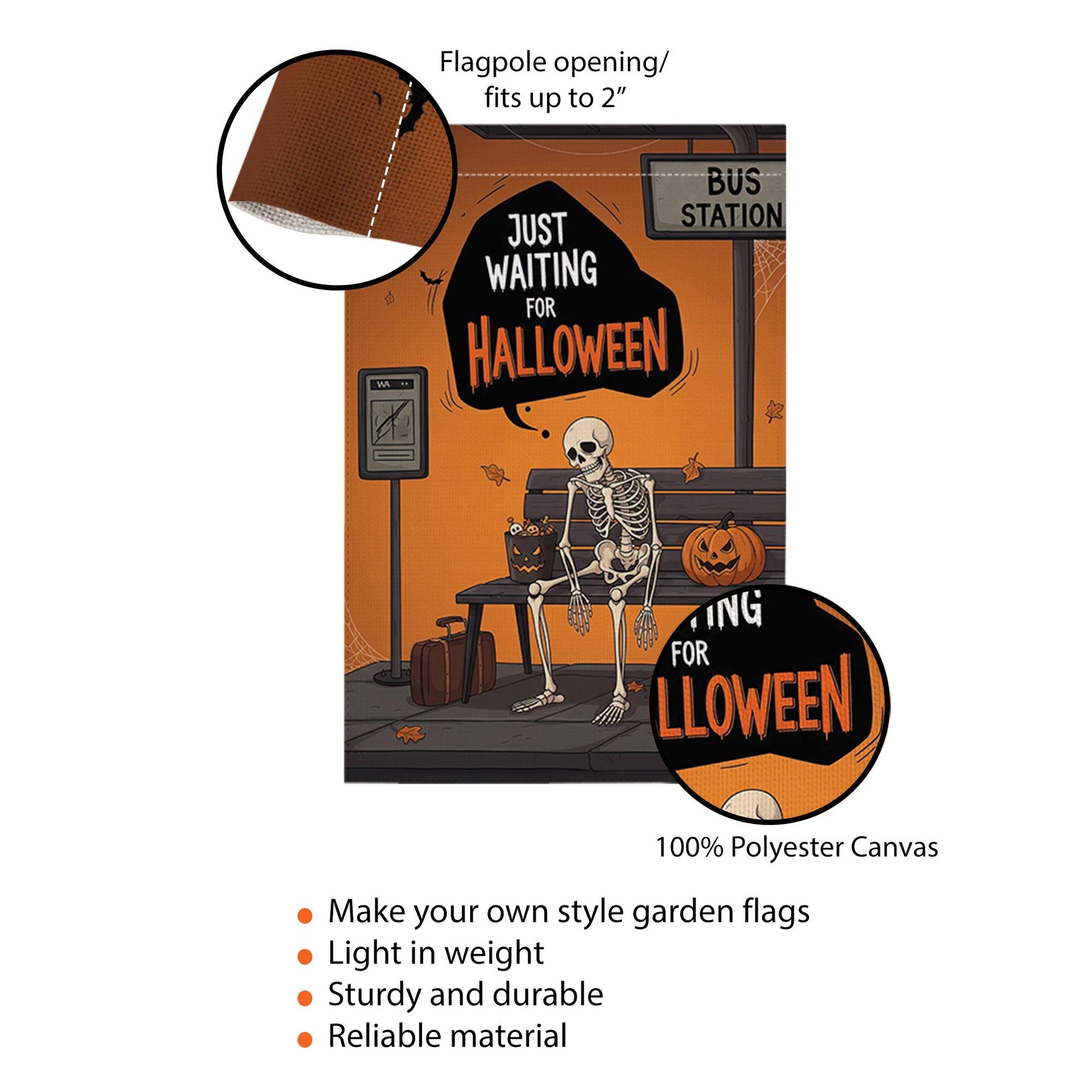 Funny Halloween Skeleton Garden Flag, Waiting for Halloween Yard Decor, Spooky Outdoor Flag for Fall Porch or Lawn