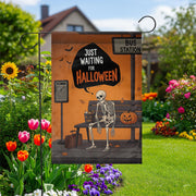 Funny Halloween Skeleton Garden Flag, Waiting for Halloween Yard Decor, Spooky Outdoor Flag for Fall Porch or Lawn