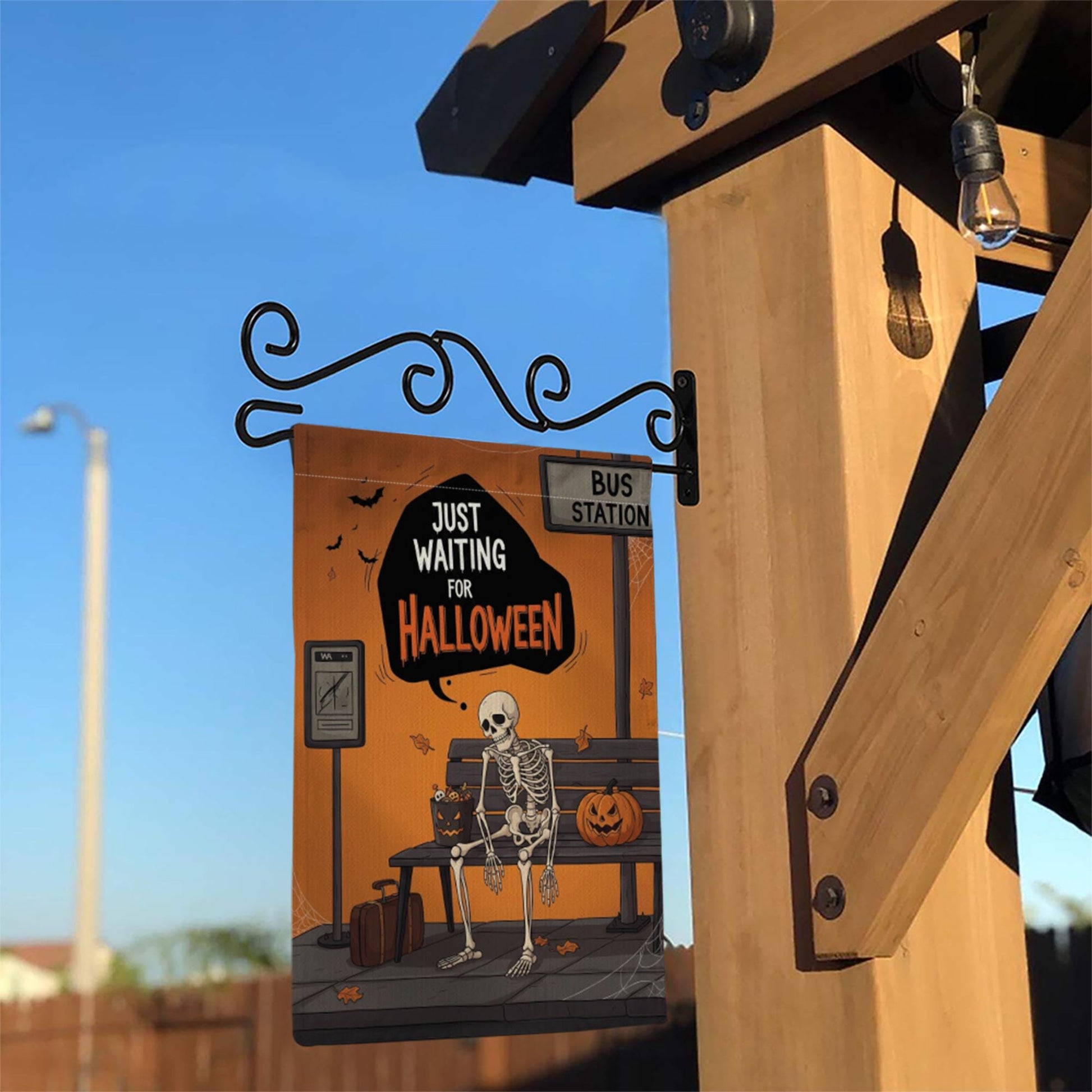 Funny Halloween Skeleton Garden Flag, Waiting for Halloween Yard Decor, Spooky Outdoor Flag for Fall Porch or Lawn