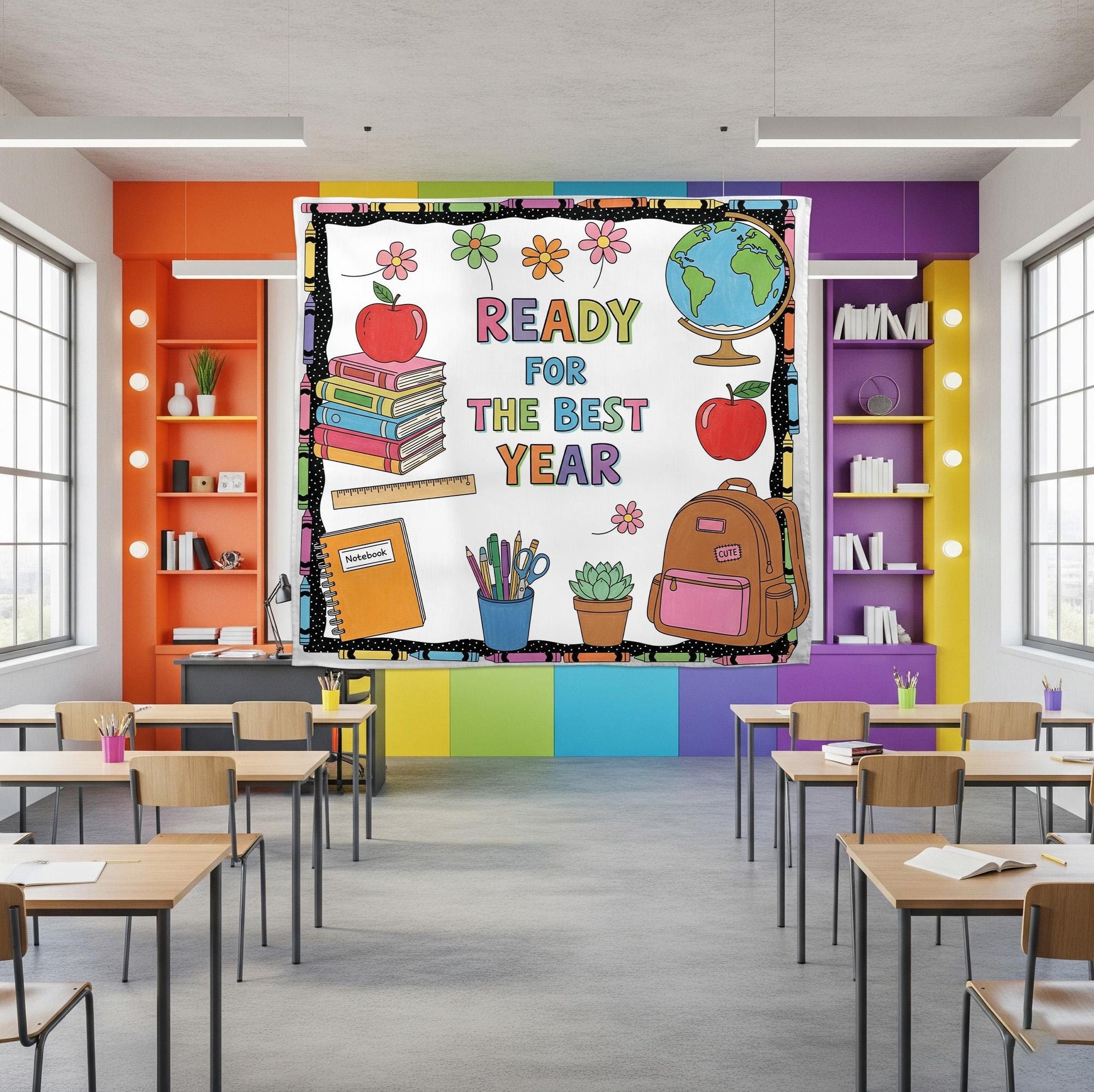 Back to School Tapestry, Ready for the Best Year Wall Decor, Classroom Bulletin Banner, Teacher Wall Hanging, School Year Decor