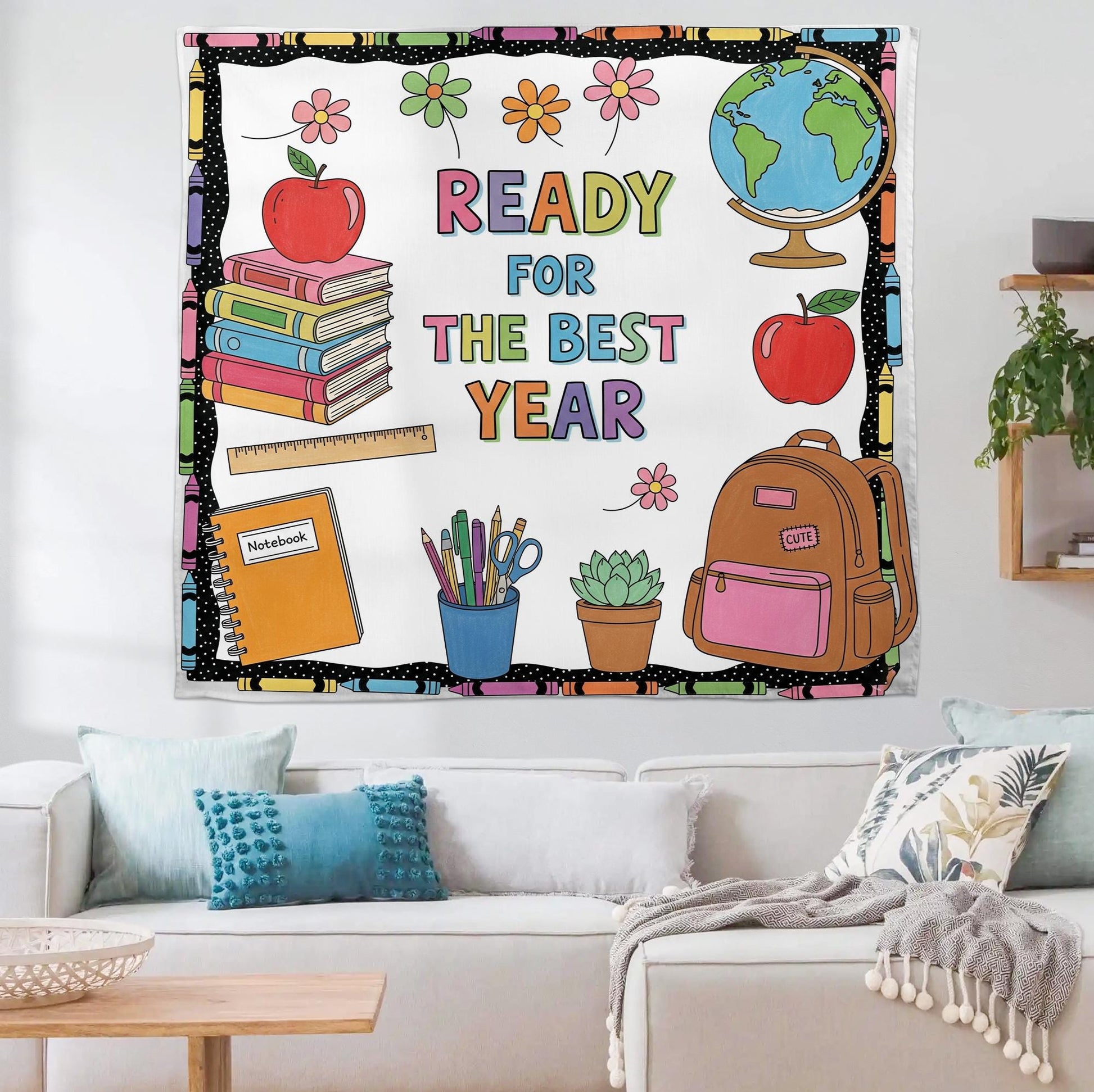 Back to School Tapestry, Ready for the Best Year Wall Decor, Classroom Bulletin Banner, Teacher Wall Hanging, School Year Decor