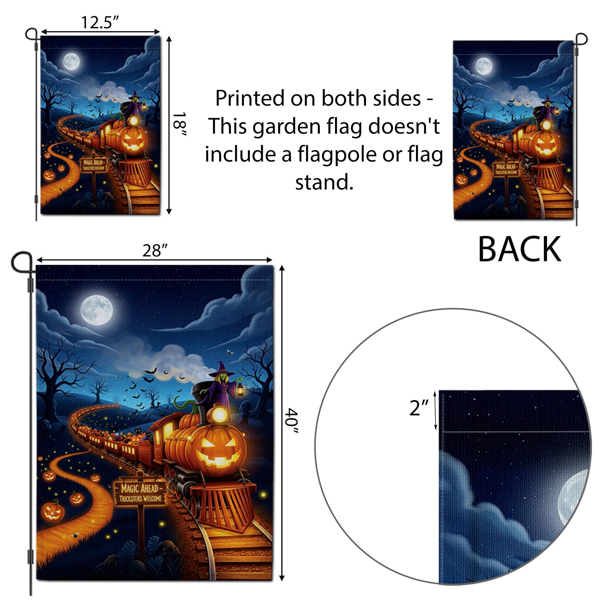 Halloween Pumpkin Train Garden Flag, Spooky Witch Yard Decor, Magic Ahead Tricksters Welcome Outdoor Fall Flag