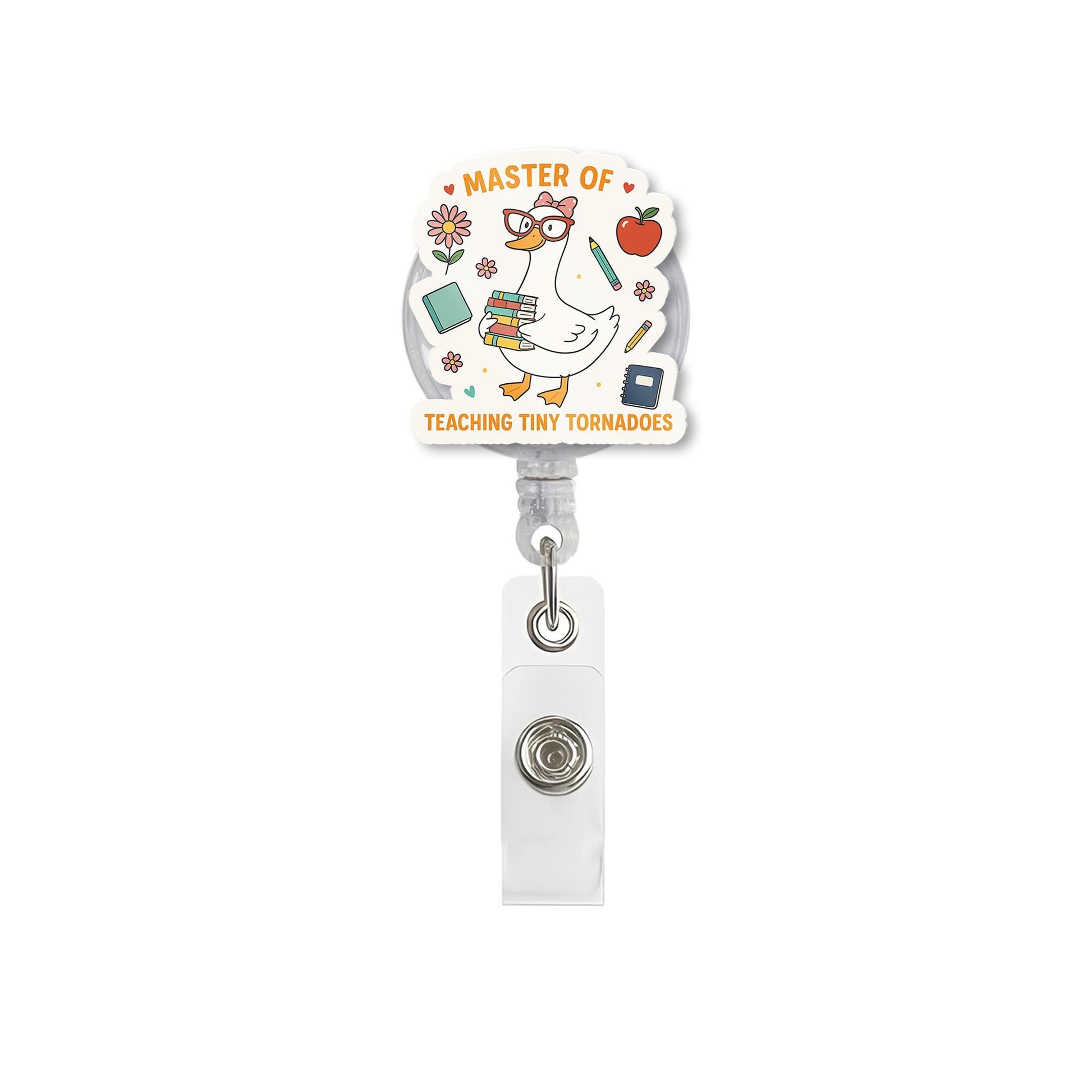 Funny Teacher Badge Reel, Goose ID Badge, Master of Teaching Tiny Tornadoes, Retractable Badge Holder, Cute Teacher Gift