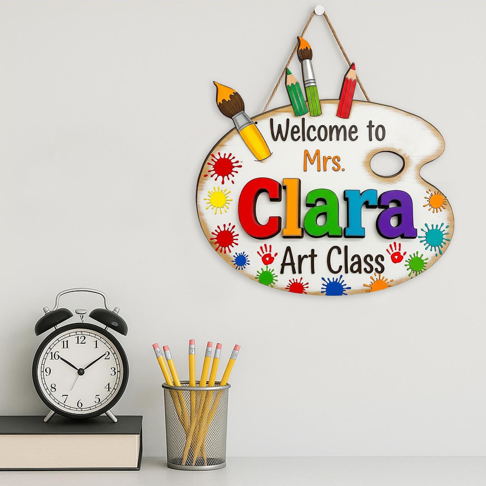 Personalized Art Class Sign, 2 Layer Wooden Teacher Door Decor, Custom Paint Palette Name Sign, Custom Classroom Gift