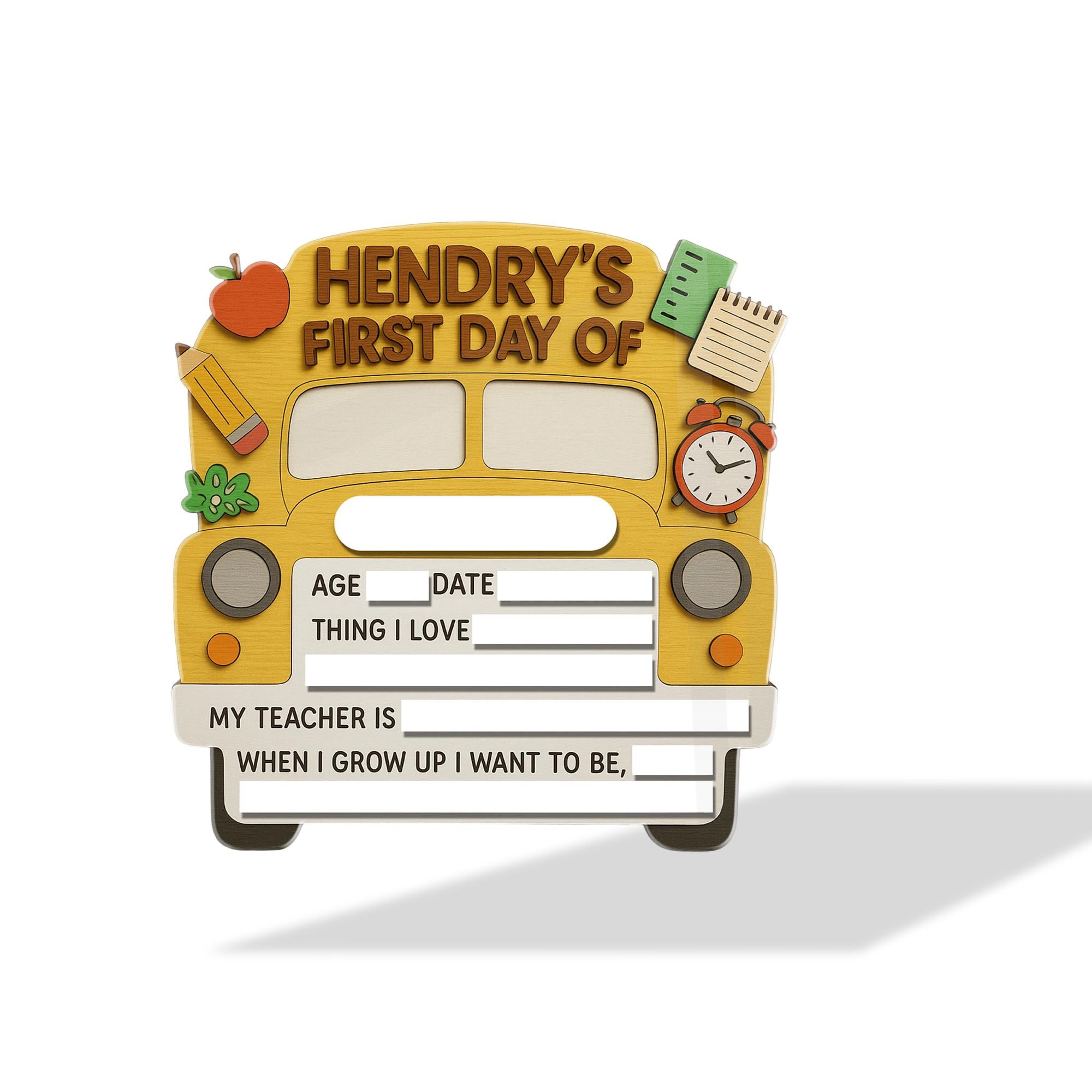 Personalized First Day of School Sign, Reusable Milestone Sign Board for Kids, Yellow Bus Photo Prop for Kids, Back to School Board