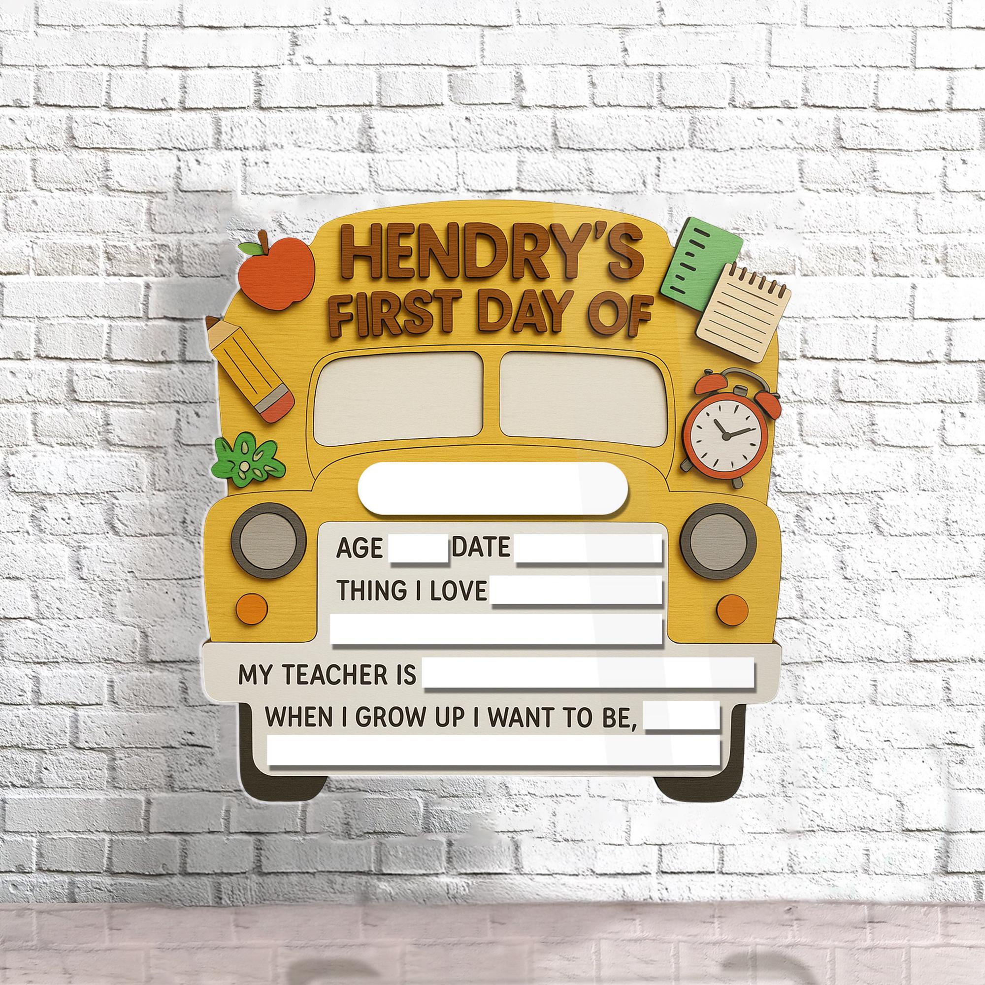 Personalized First Day of School Sign, Reusable Milestone Sign Board for Kids, Yellow Bus Photo Prop for Kids, Back to School Board