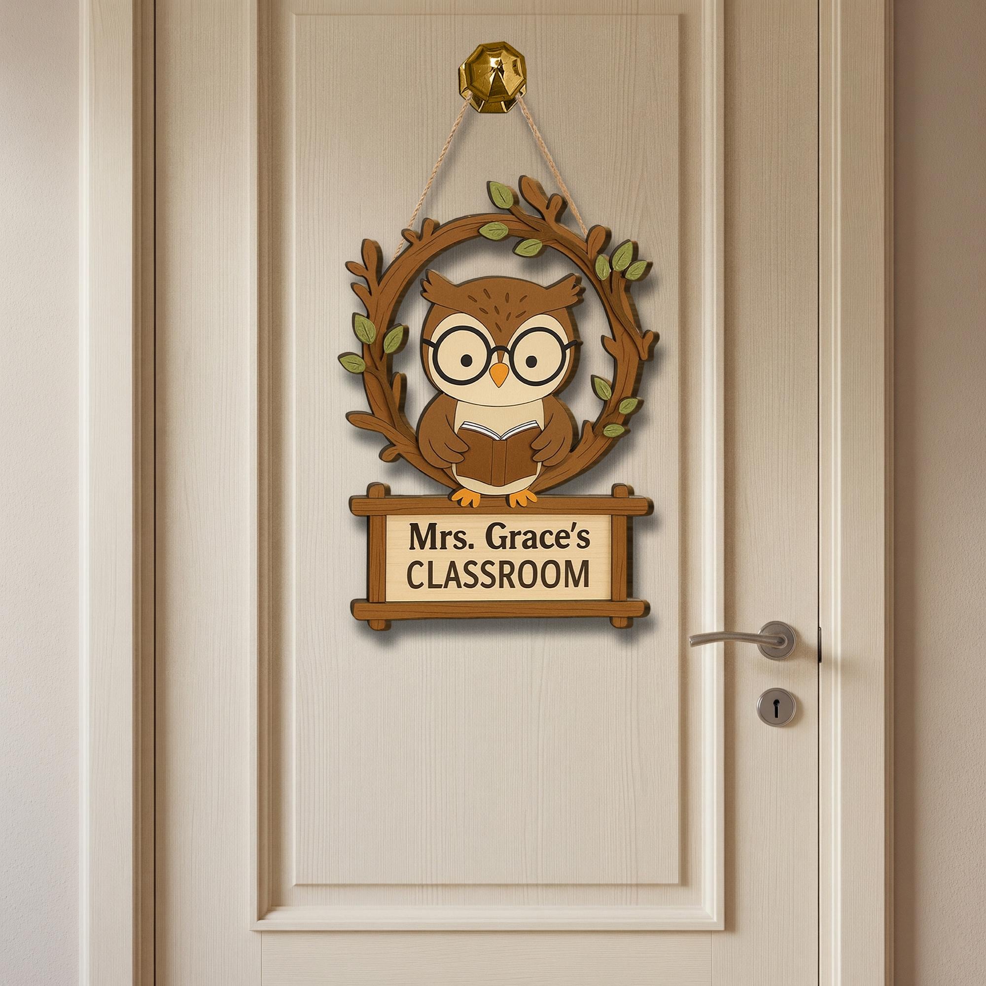 Personalized Owl Classroom Door Hanger, Teacher Name Sign, Custom Wood Classroom Decor, Back to School Gift, Cute Teacher Door Sign