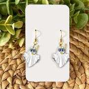 Funny Ghost Snorkeling Earrings | Cute Summer Halloween Jewelry | Spooky Beach Acrylic Earrings, Quirky Vacation Accessory, Scuba Ghost Gift