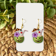 Tropical Halloween Pumpkin Earrings | Spooky Cocktail Drink Jewelry | Fun Summer Fall Earrings | Cute Halloween Coconut Cocktail Gift