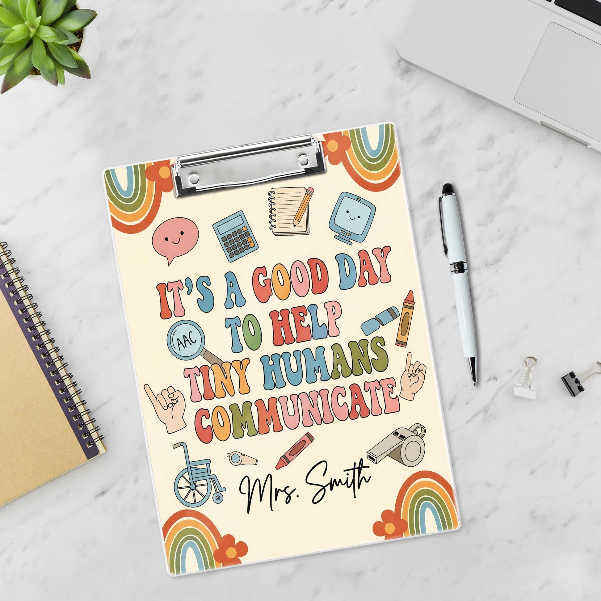 Speech Therapist Clipboard – “It’s a Good Day to Help Tiny Humans Communicate” Custom SLP Gift, Personalized Therapy Office Decor, Teachers