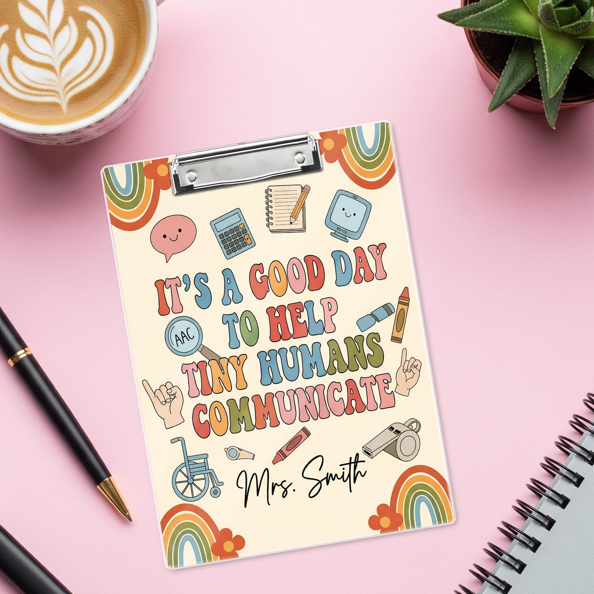 Speech Therapist Clipboard – “It’s a Good Day to Help Tiny Humans Communicate” Custom SLP Gift, Personalized Therapy Office Decor, Teachers