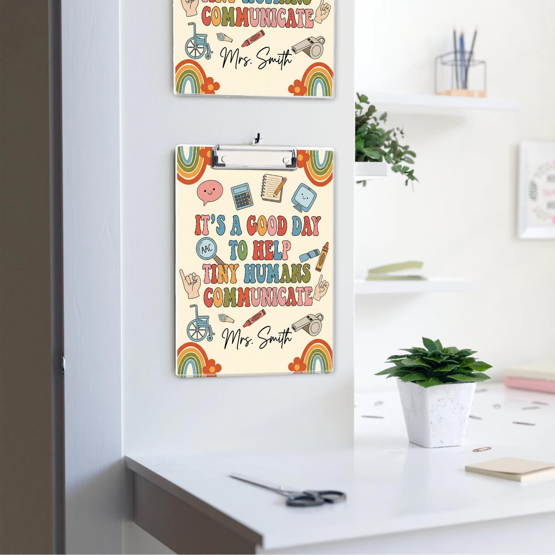 Speech Therapist Clipboard – “It’s a Good Day to Help Tiny Humans Communicate” Custom SLP Gift, Personalized Therapy Office Decor, Teachers