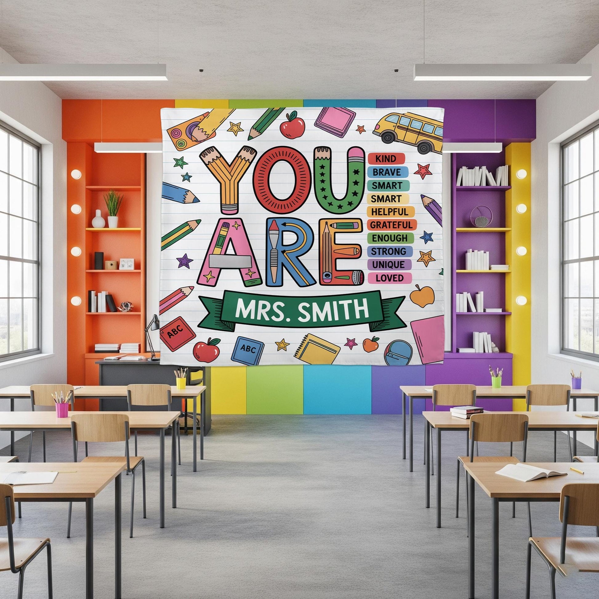 Personalized Teacher Classroom Tapestry – “You Are” Motivational Wall Decor for School, Custom Name Tapestry for Teachers, Educators
