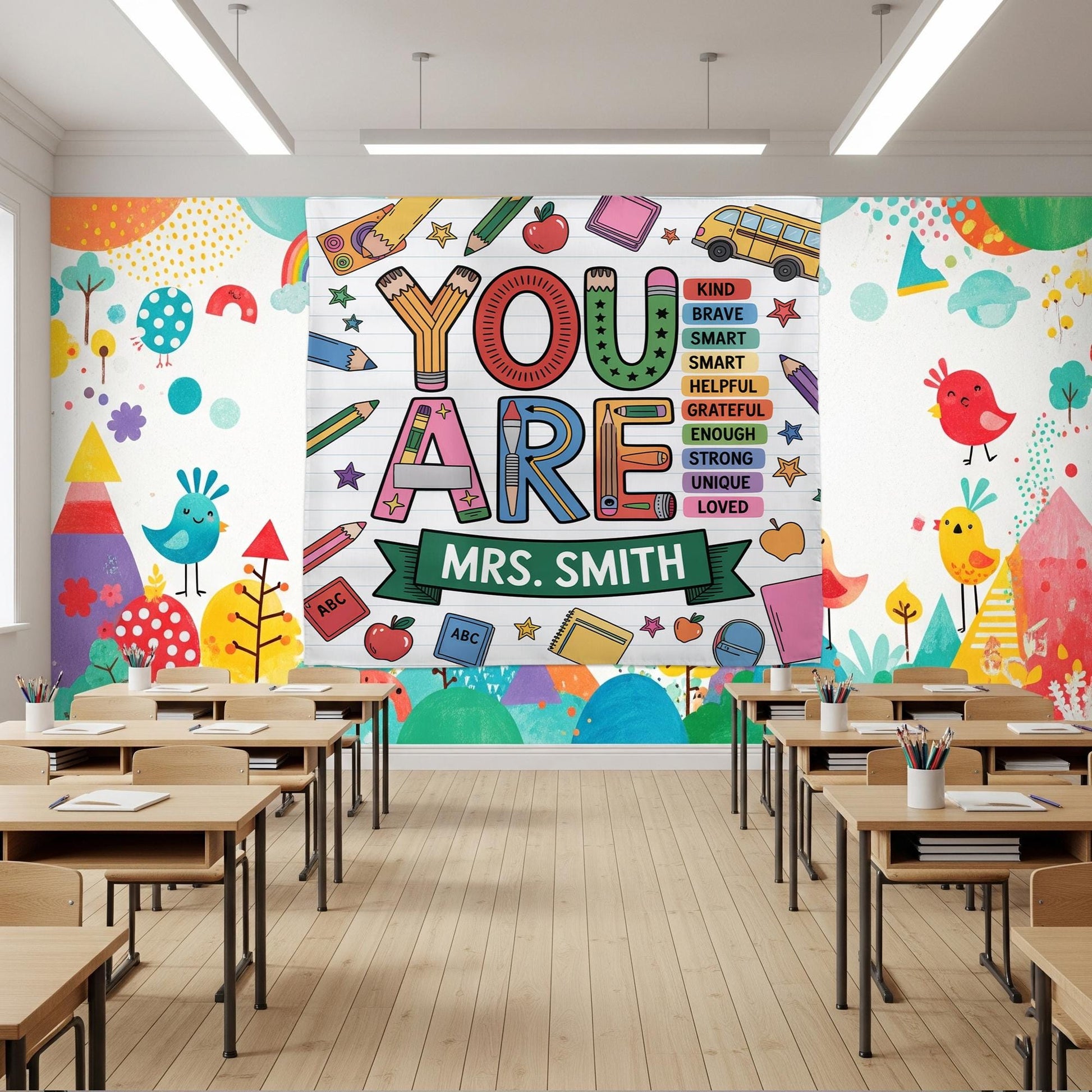 Personalized Teacher Classroom Tapestry – “You Are” Motivational Wall Decor for School, Custom Name Tapestry for Teachers, Educators