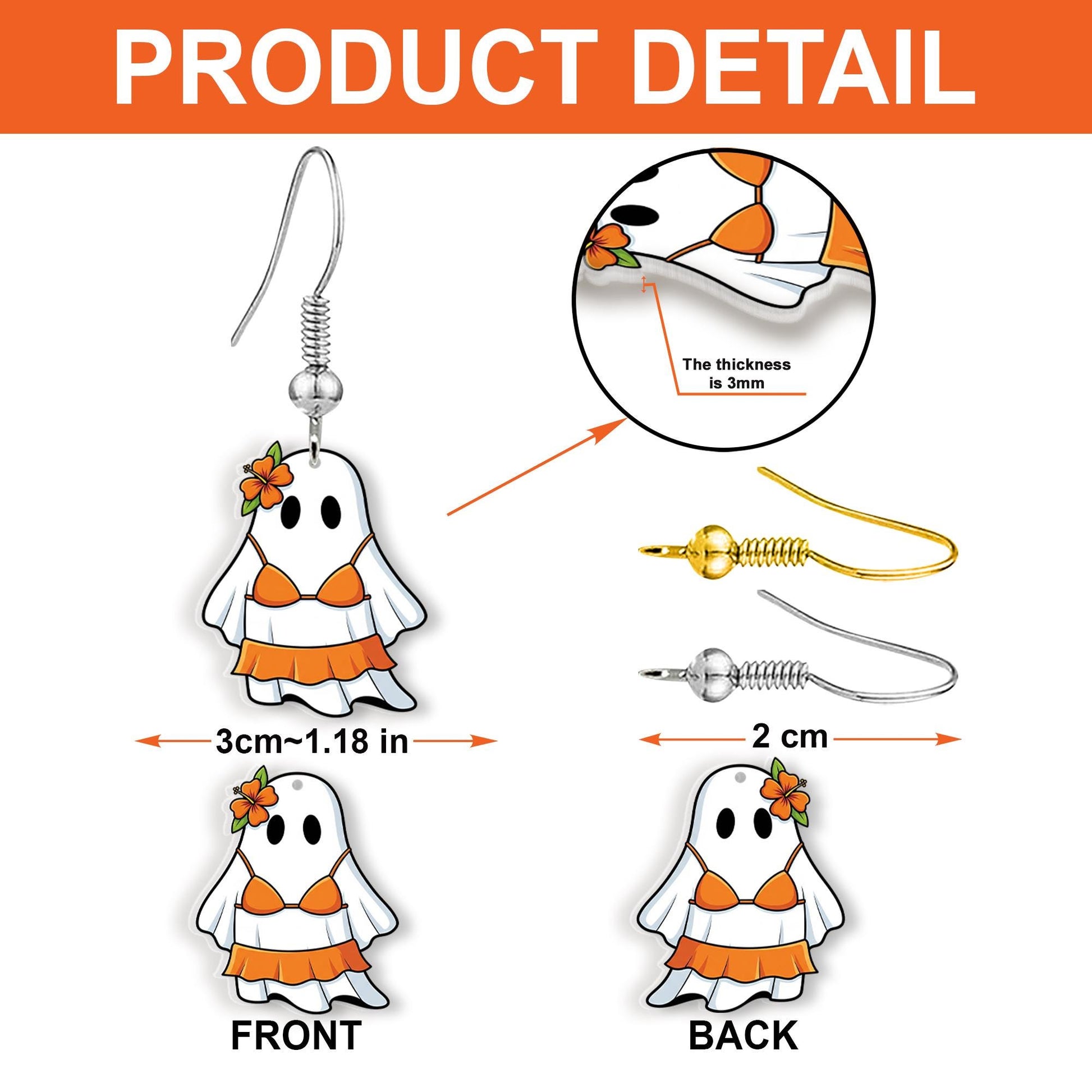 Tropical Ghost Earrings | Funny Ghost in Bikini Dangle Jewelry | Summer Spooky Earrings, Halloween Beach Gift for Her, Summerween Ghost Gift