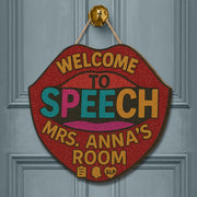 Faux Glitter Speech Room Door Sign, SLP Office Decor, Welcome Sign for Speech Therapist, Personalized SLP Door Hanger Gift