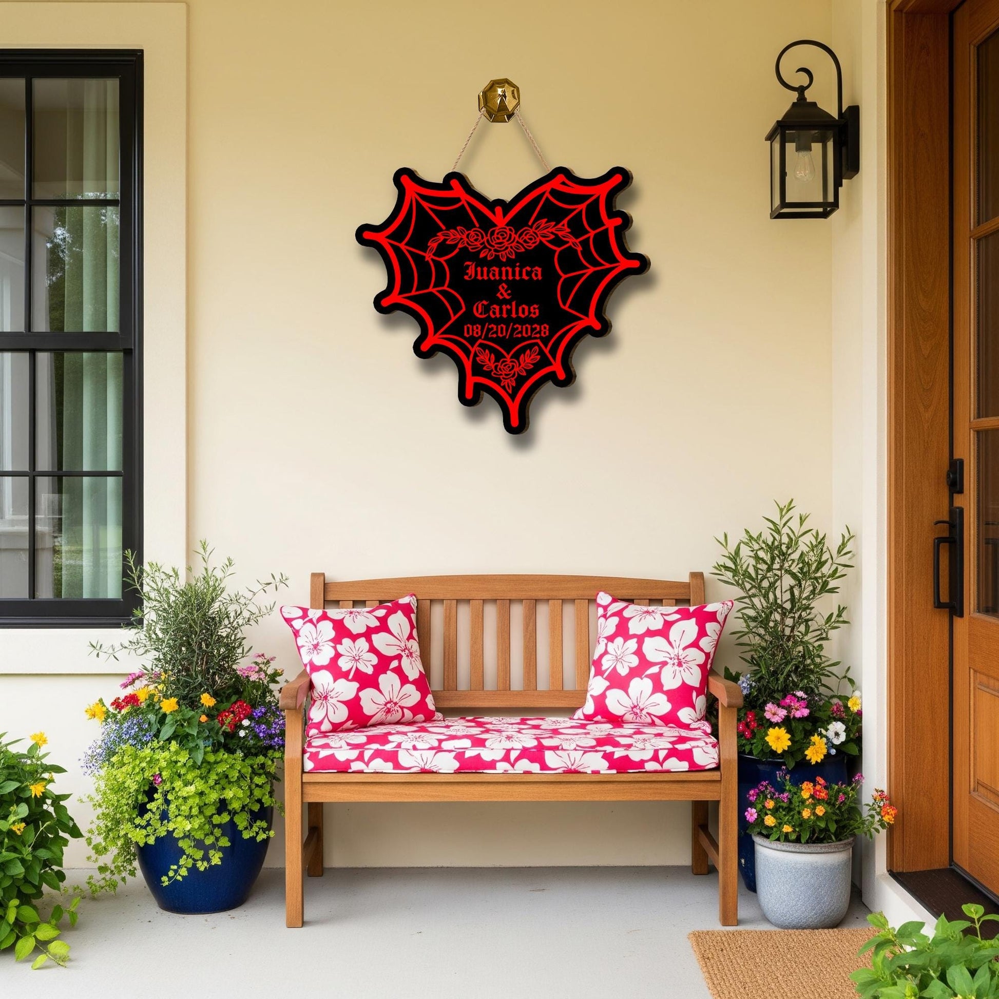 Custom Gothic Couple Sign, Personalized Spiderweb Heart sign, Spooky Wedding Gift, Goth Home Decor, Dark Love Wood Sign