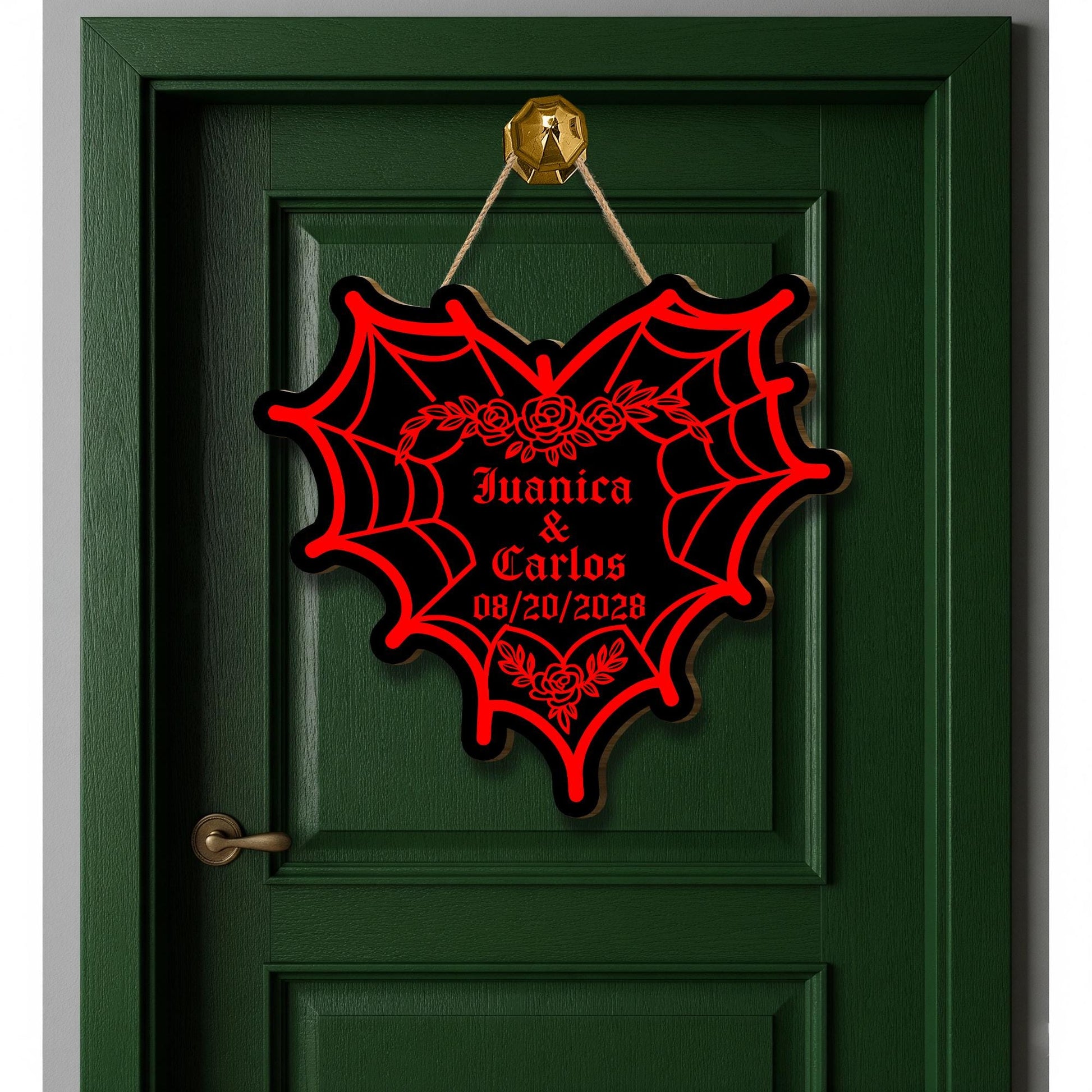 Custom Gothic Couple Sign, Personalized Spiderweb Heart sign, Spooky Wedding Gift, Goth Home Decor, Dark Love Wood Sign