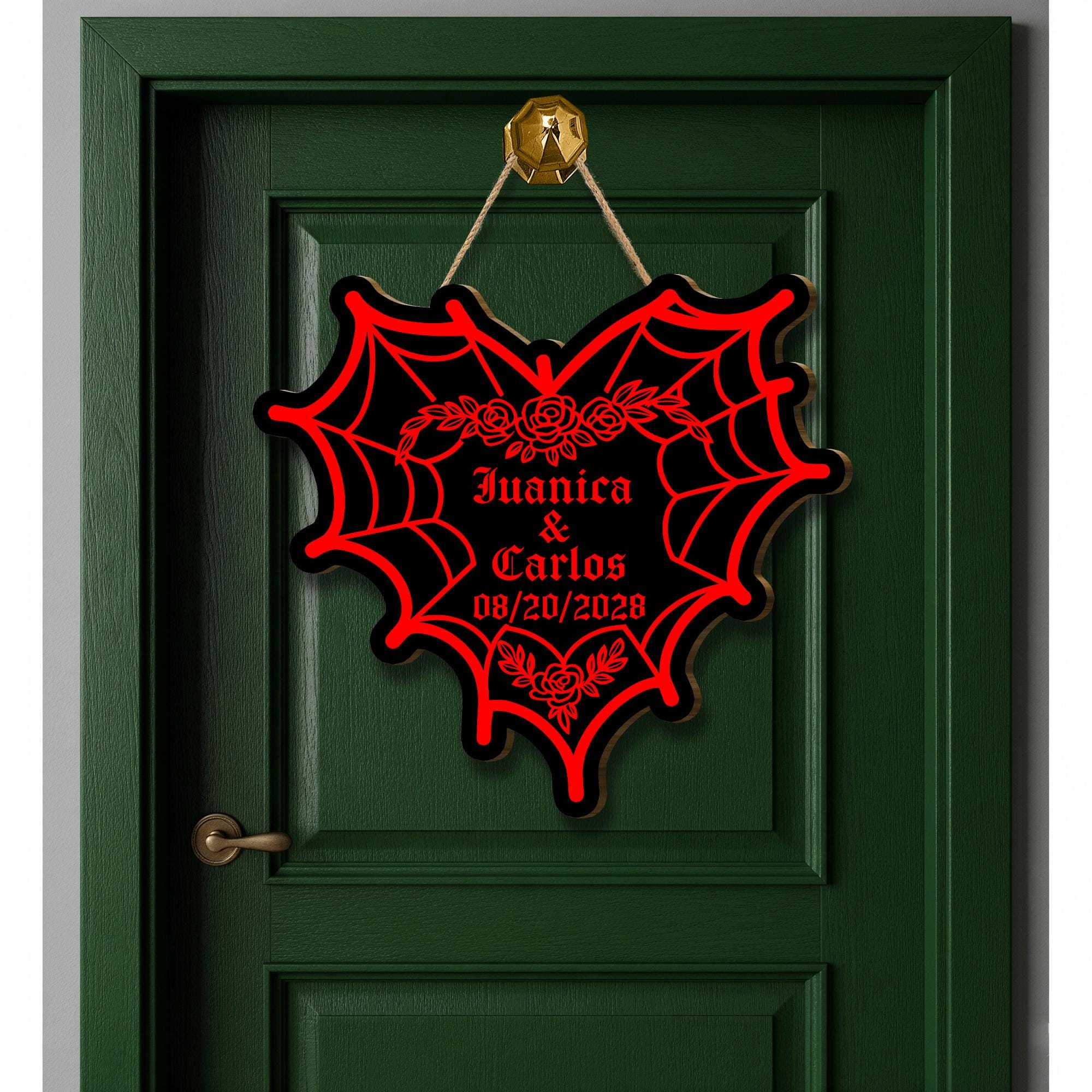 Custom Gothic Couple Sign, Personalized Spiderweb Heart sign, Spooky Wedding Gift, Goth Home Decor, Dark Love Wood Sign