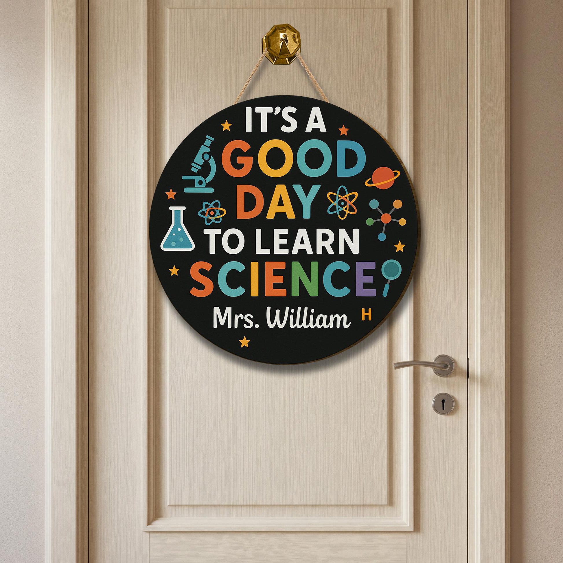 Science Classroom Door Sign, It's a Good Day to Learn Science, Custom Teacher Name Hanger, STEM Classroom Decor Gift