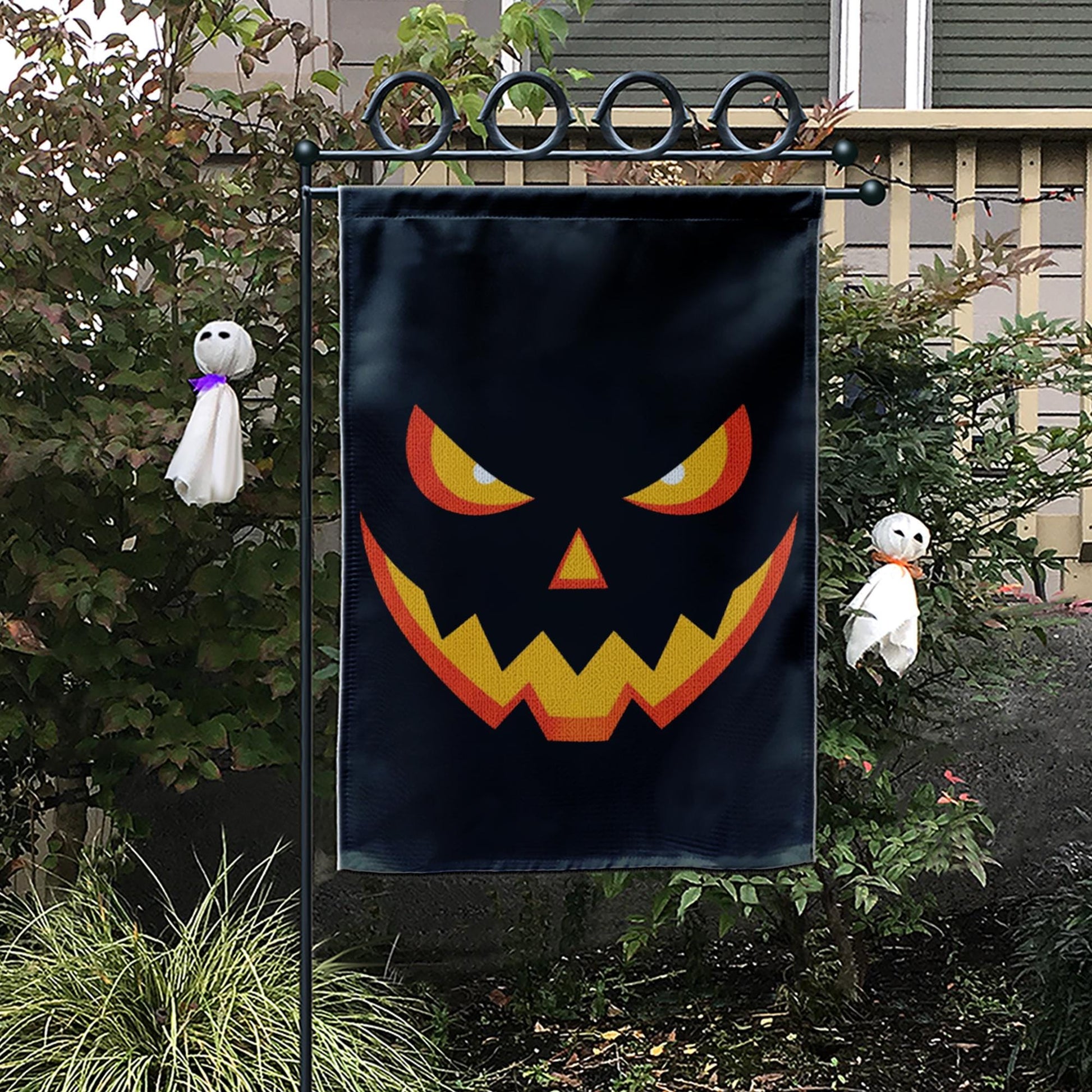 Spooky Black Halloween Flag, Glowing Jack-O-Lantern Garden Decor, Haunted House Yard Art, Double Sided Banner