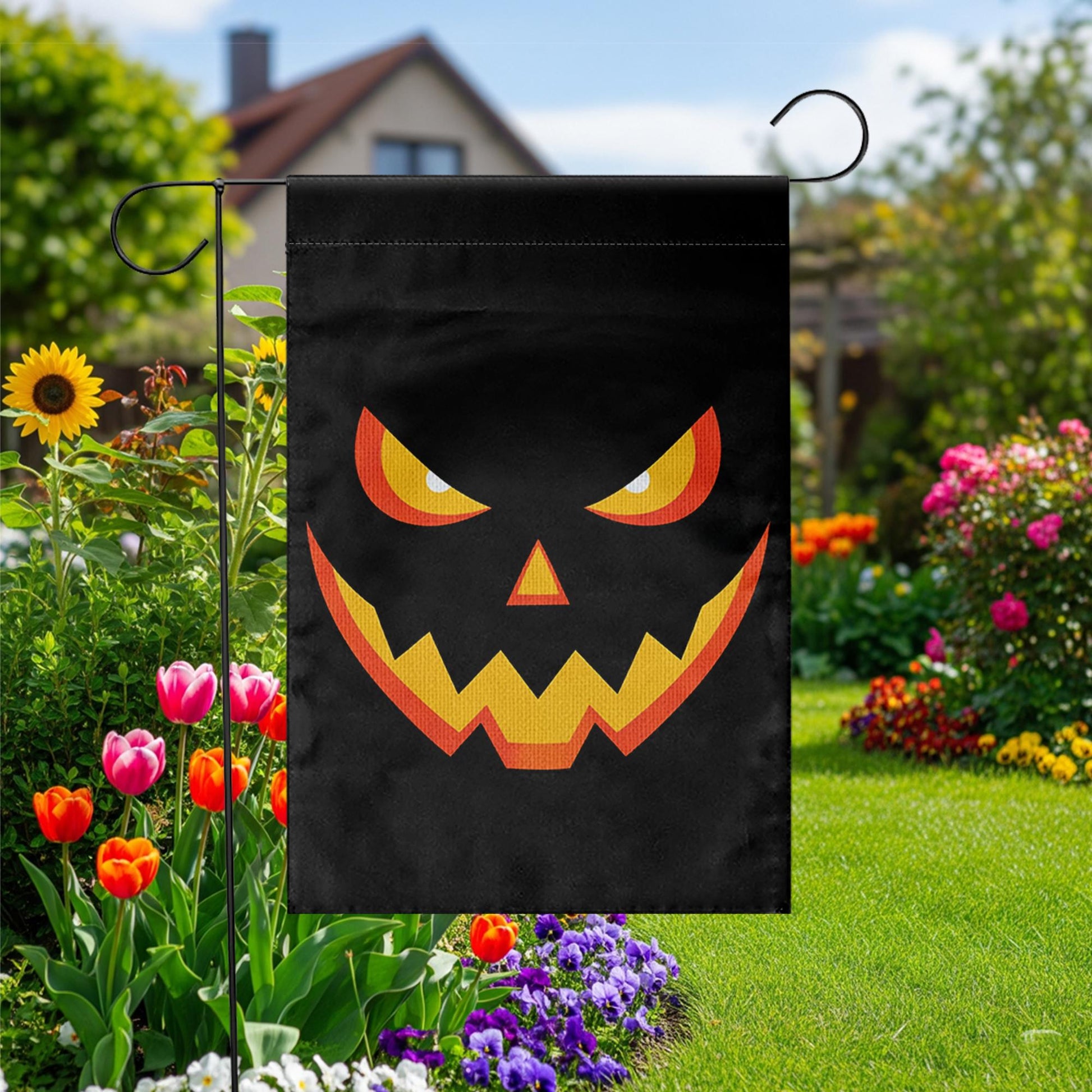 Spooky Black Halloween Flag, Glowing Jack-O-Lantern Garden Decor, Haunted House Yard Art, Double Sided Banner