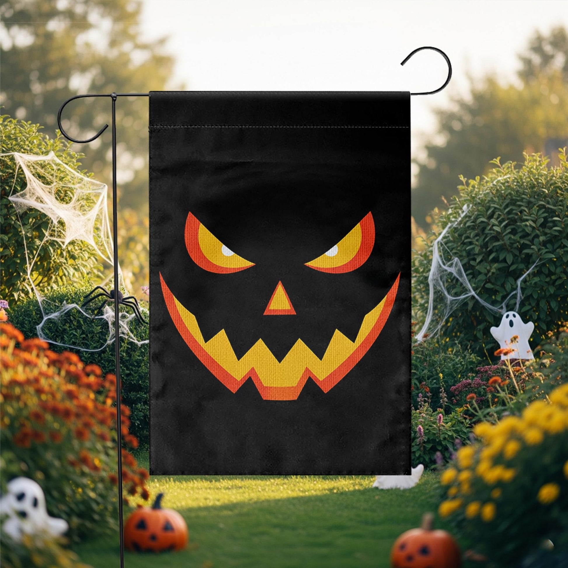Spooky Black Halloween Flag, Glowing Jack-O-Lantern Garden Decor, Haunted House Yard Art, Double Sided Banner