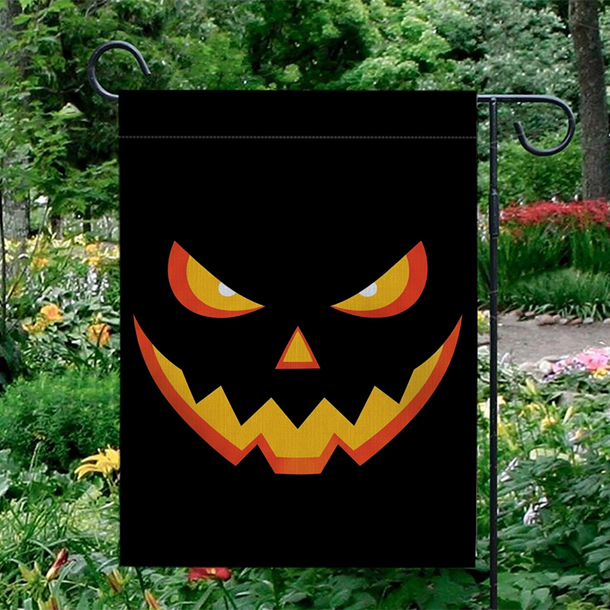 Spooky Black Halloween Flag, Glowing Jack-O-Lantern Garden Decor, Haunted House Yard Art, Double Sided Banner