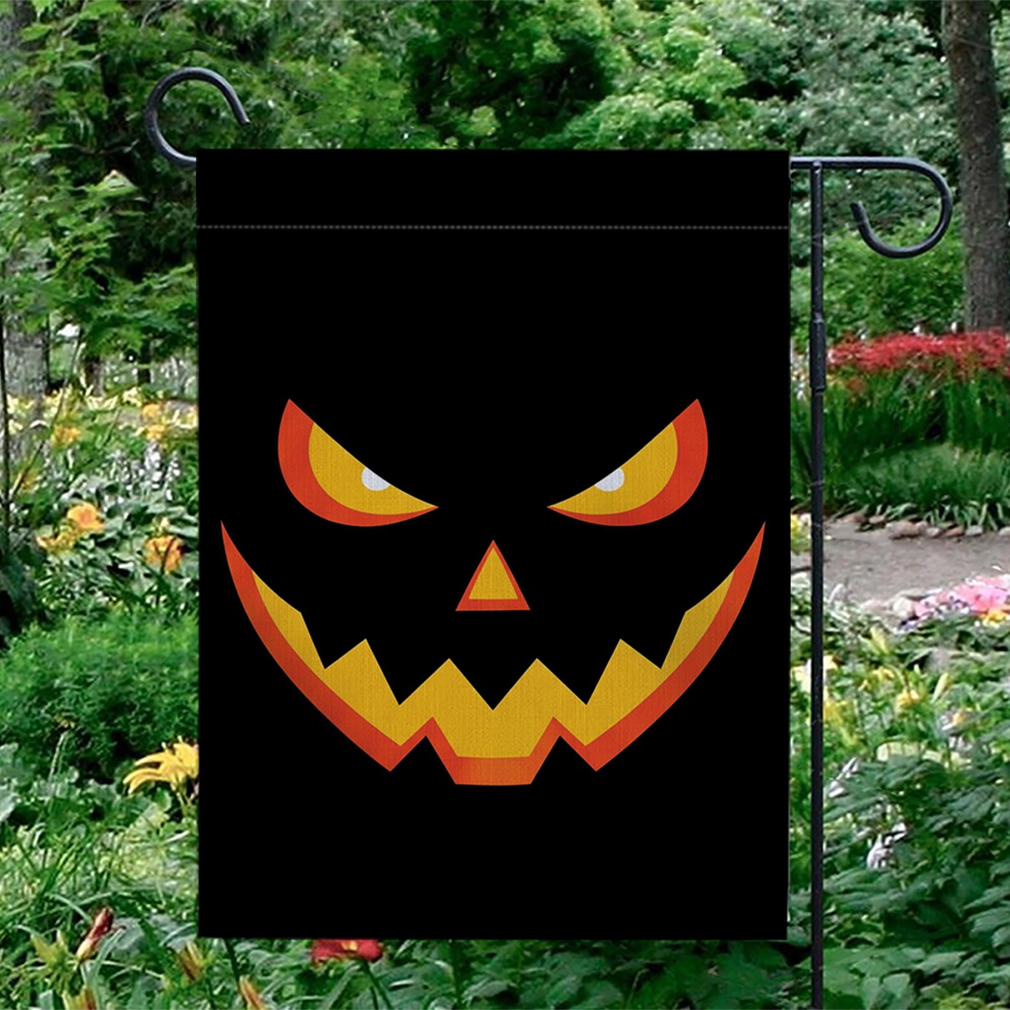 Spooky Black Halloween Flag, Glowing Jack-O-Lantern Garden Decor, Haunted House Yard Art, Double Sided Banner