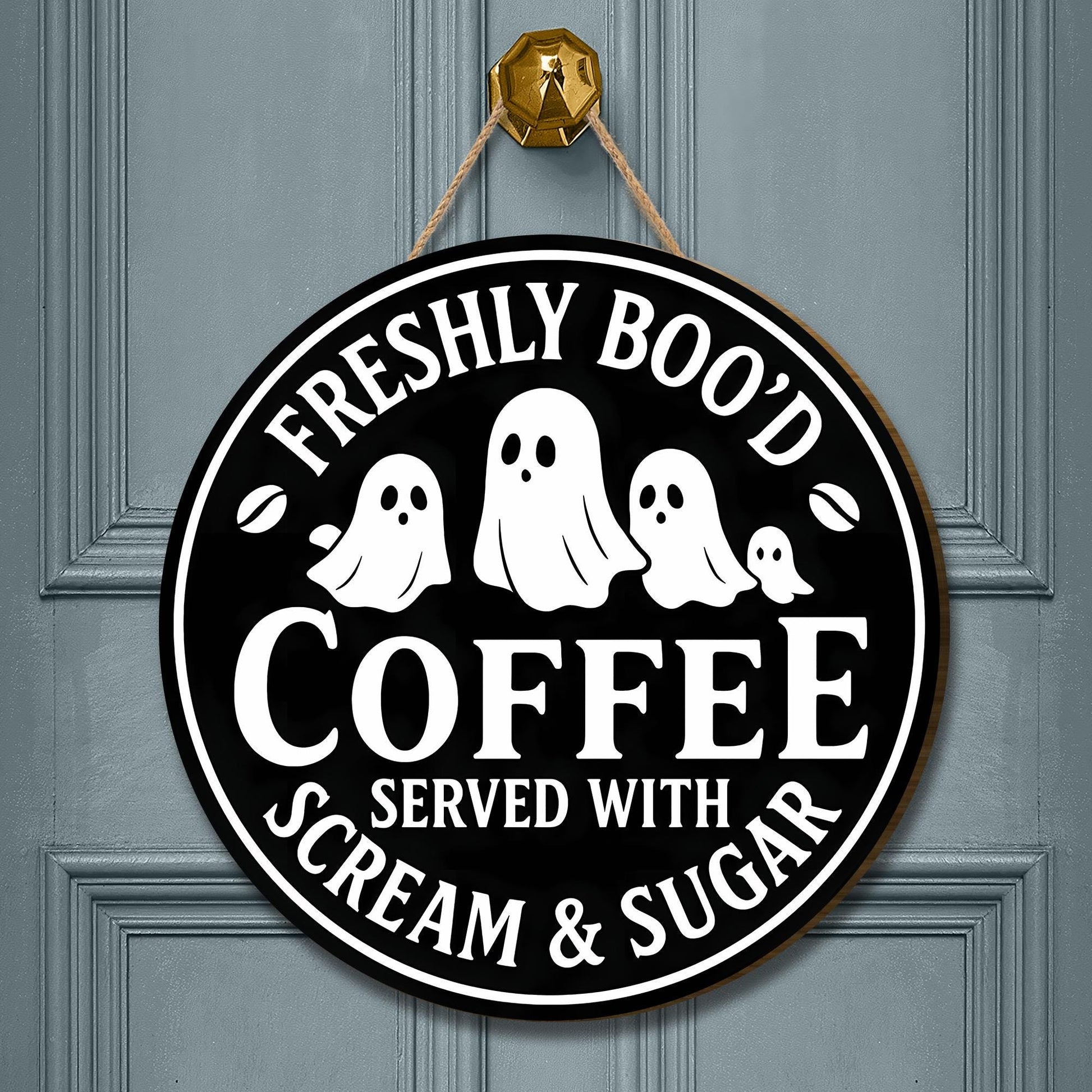 Freshly Boo’d Coffee Sign, Halloween Coffee Bar Decor, Ghost Kitchen Wall Art, Funny Wooden Scream & Sugar Sign, Spooky Café Gift