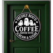 Freshly Boo’d Coffee Sign, Halloween Coffee Bar Decor, Ghost Kitchen Wall Art, Funny Wooden Scream & Sugar Sign, Spooky Café Gift
