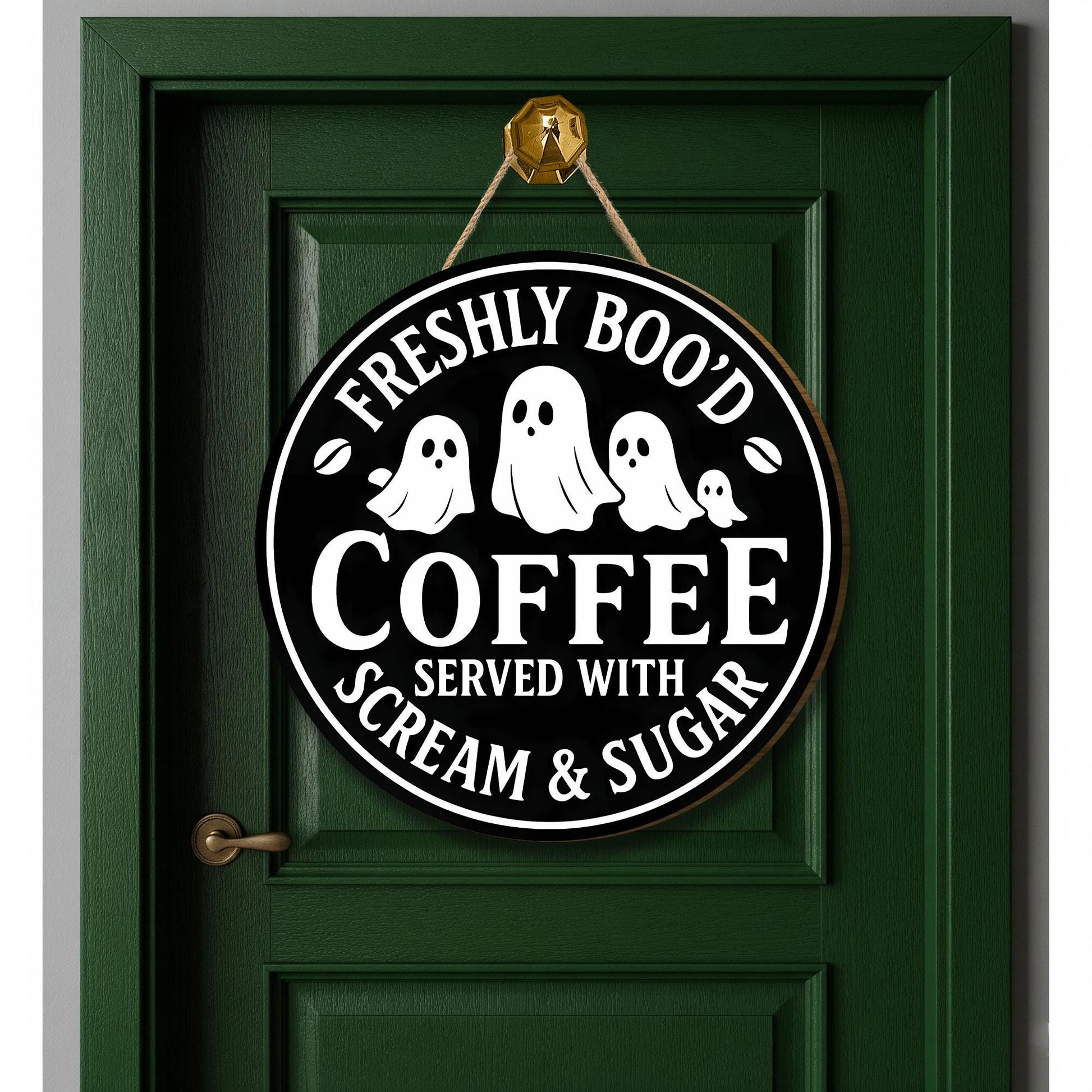 Freshly Boo’d Coffee Sign, Halloween Coffee Bar Decor, Ghost Kitchen Wall Art, Funny Wooden Scream & Sugar Sign, Spooky Café Gift