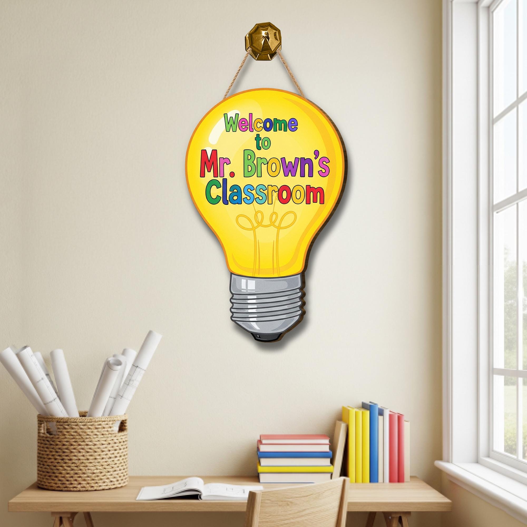 Welcome to Teacher Classroom Sign | Light Bulb Teacher Door Hanger | Back to School Decor | Personalized Classroom Decor, First Day Sign