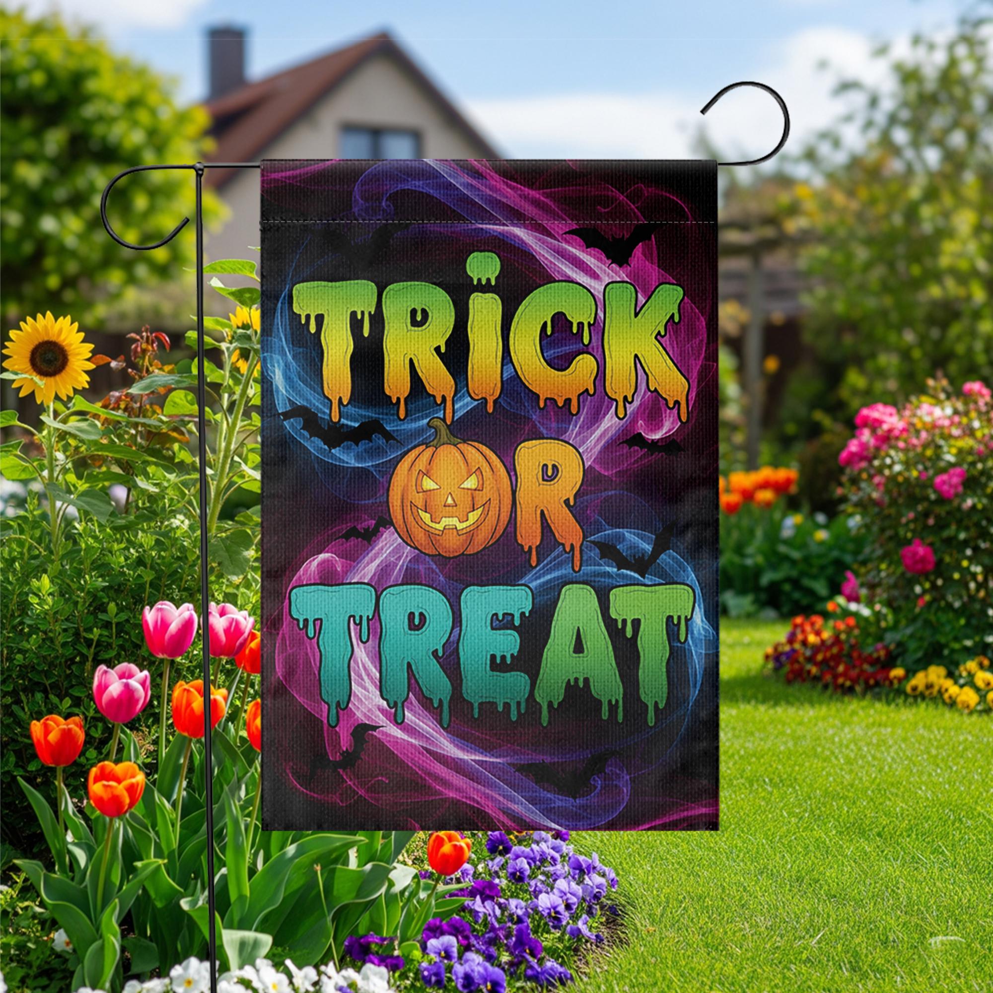 Trick or Treat Halloween Garden Flag, Spooky Yard Decor, Fun Fall House Banner, Vibrant Double Sided Flag