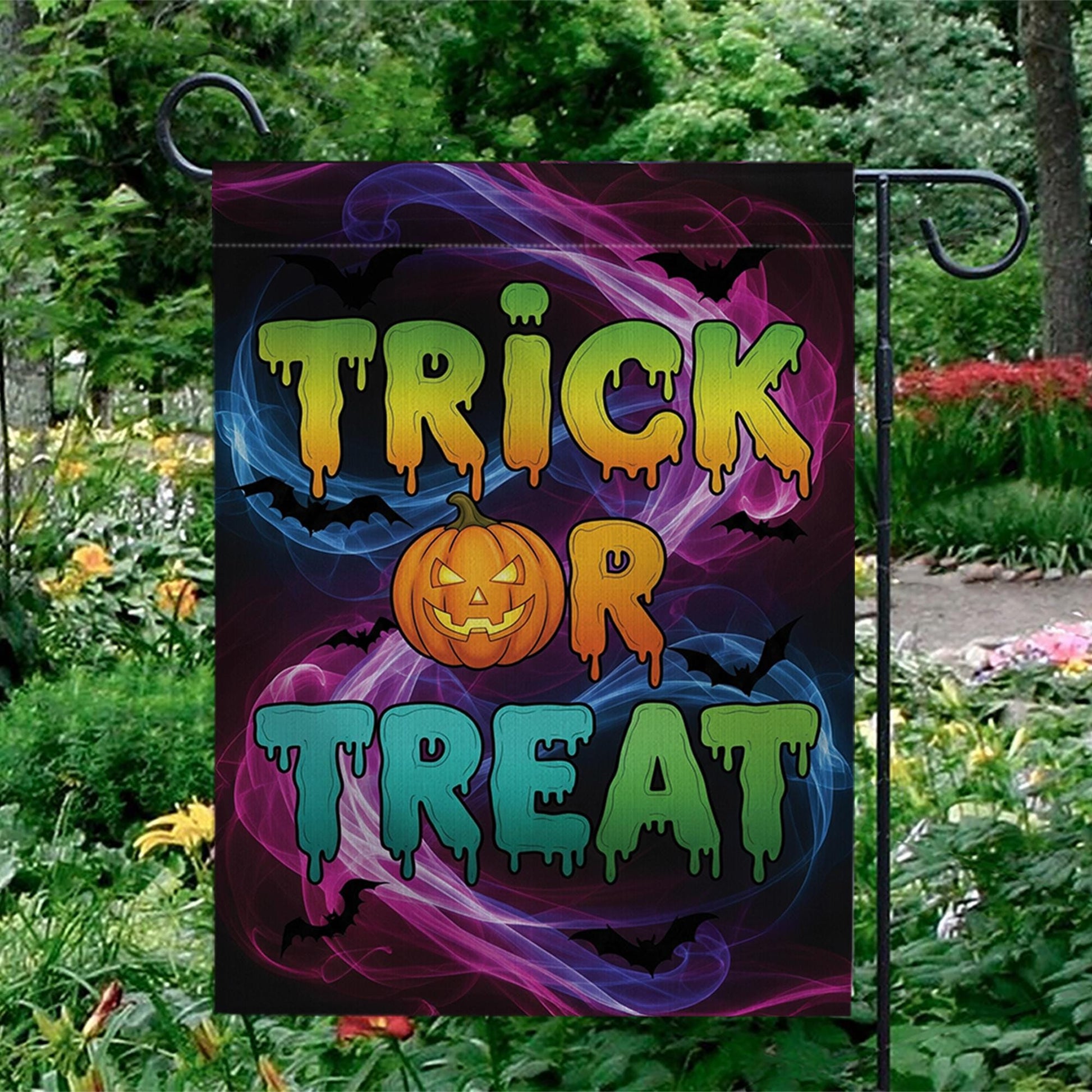 Trick or Treat Halloween Garden Flag, Spooky Yard Decor, Fun Fall House Banner, Vibrant Double Sided Flag